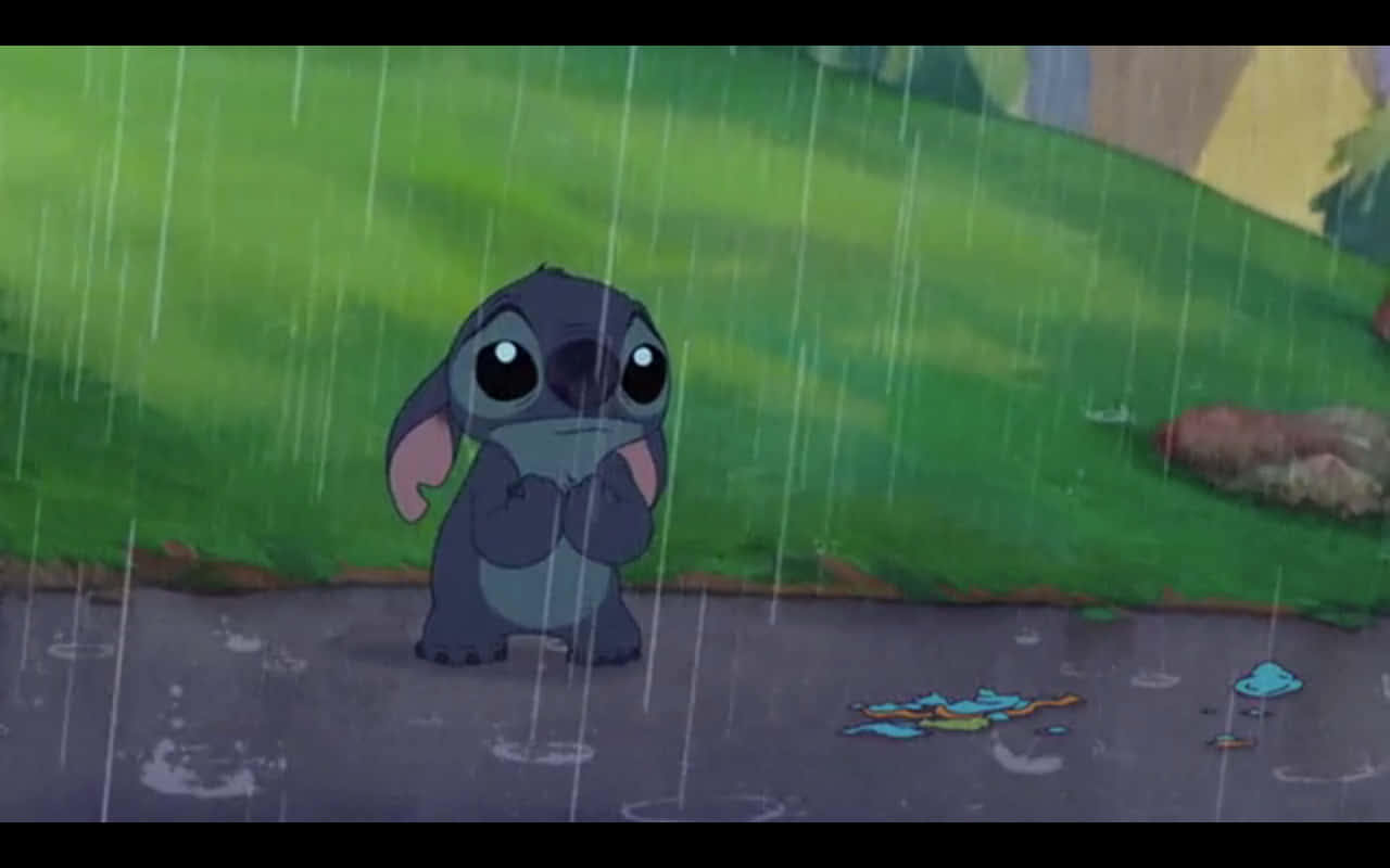 Sad Stitch, blue alien, big eyes, HD Desktop Wallpaper
