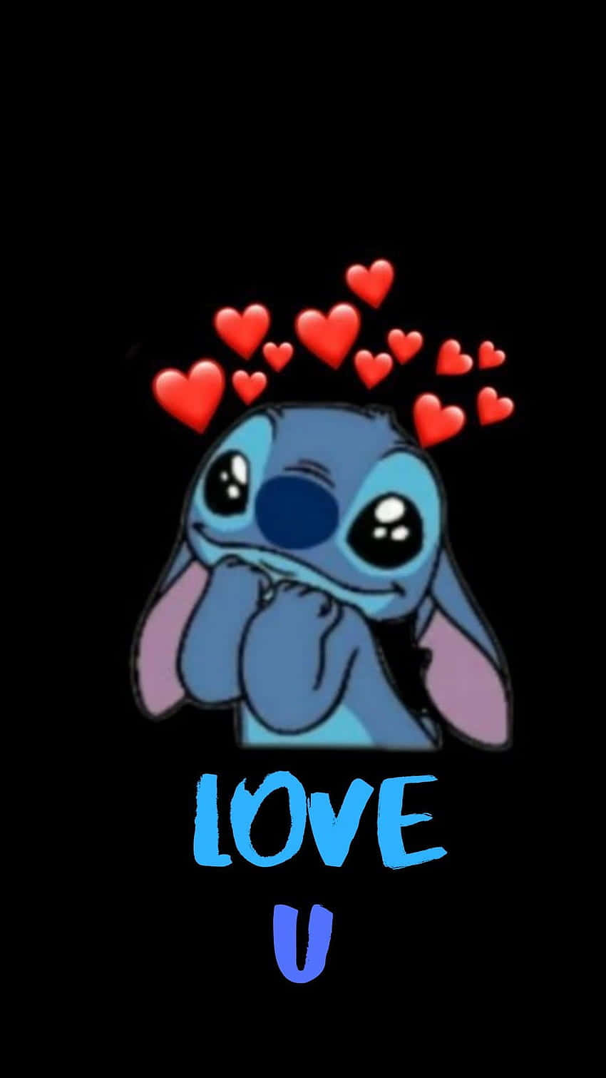 Stitch, blue cartoon alien, red hearts, HD Phone Wallpaper