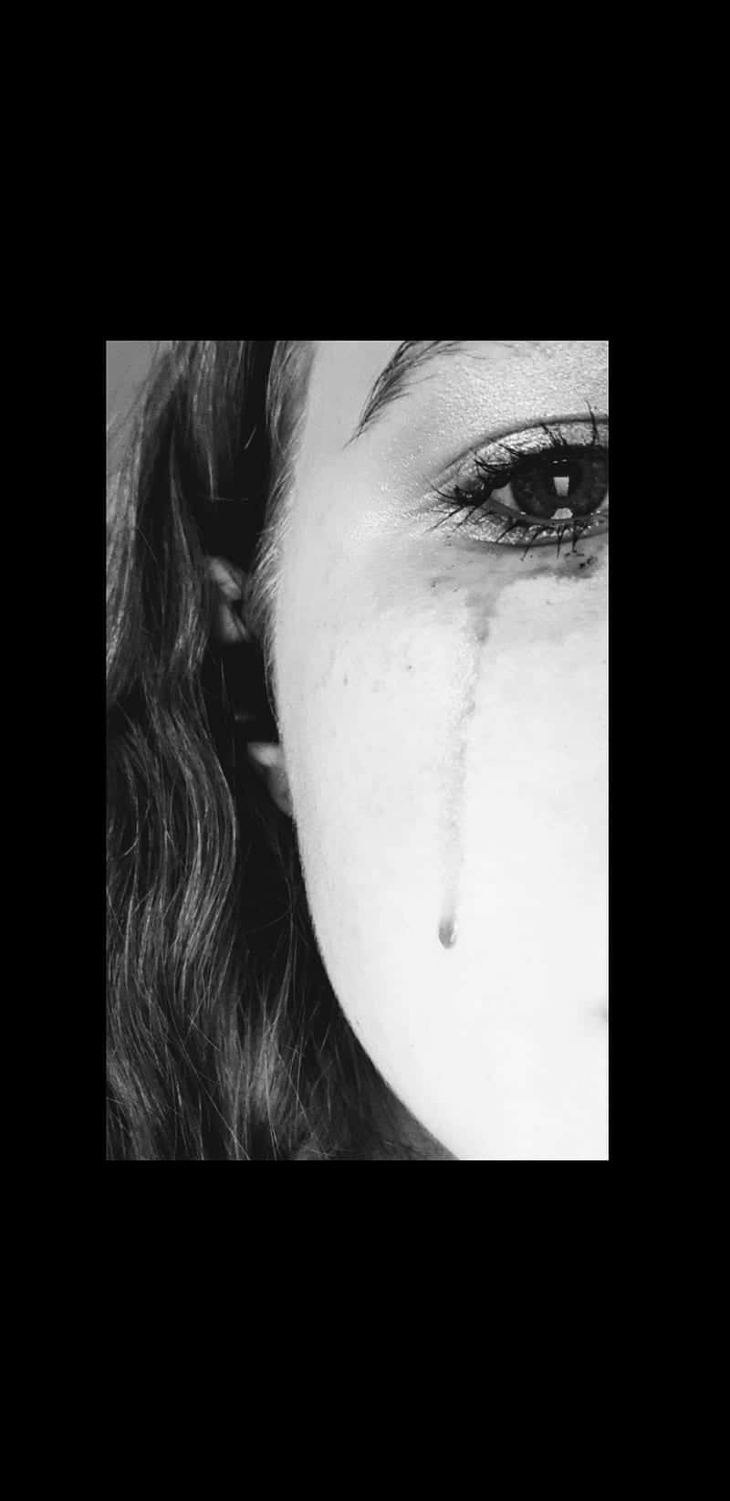 black and white, woman, tear streaking down her cheek, HD Phone Wallpaper
