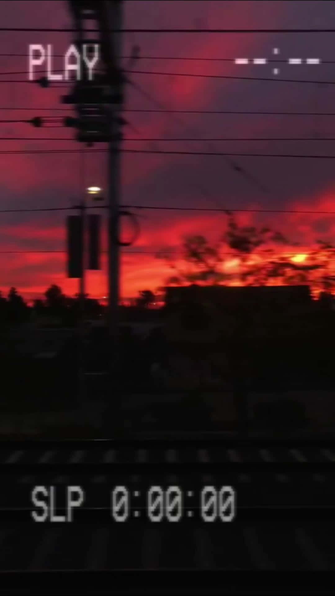 VHS-style, sunset, fiery red clouds, Full HD Phone Wallpaper
