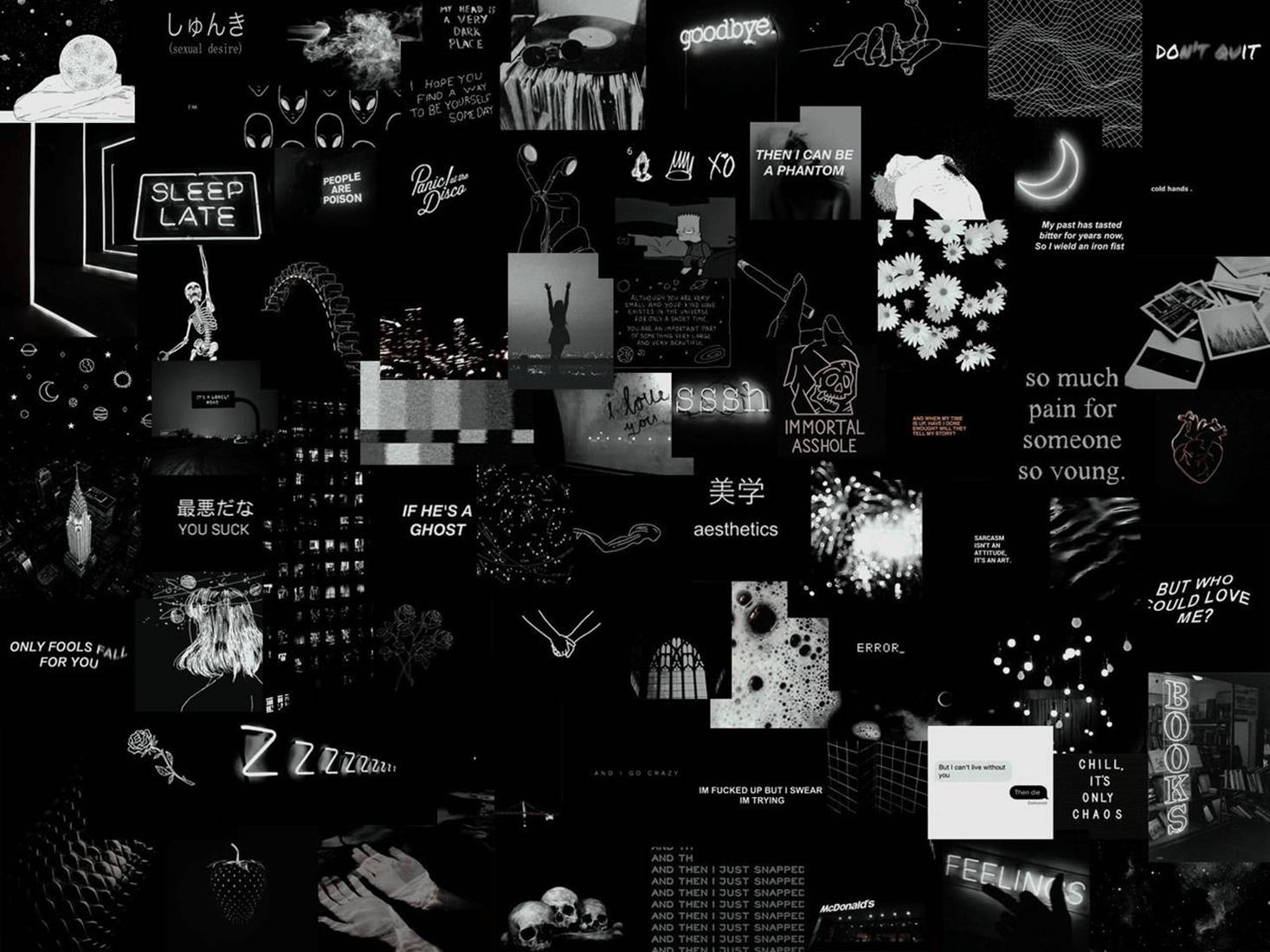 black and white, collage, melancholic text snippets, HD Desktop Wallpaper