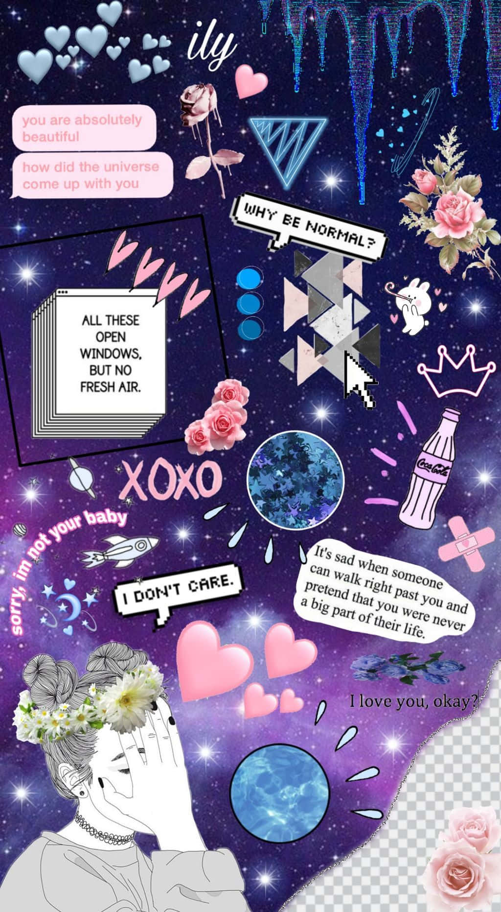 vibrant purple galaxy background, doodles, hearts, HD Phone Wallpaper