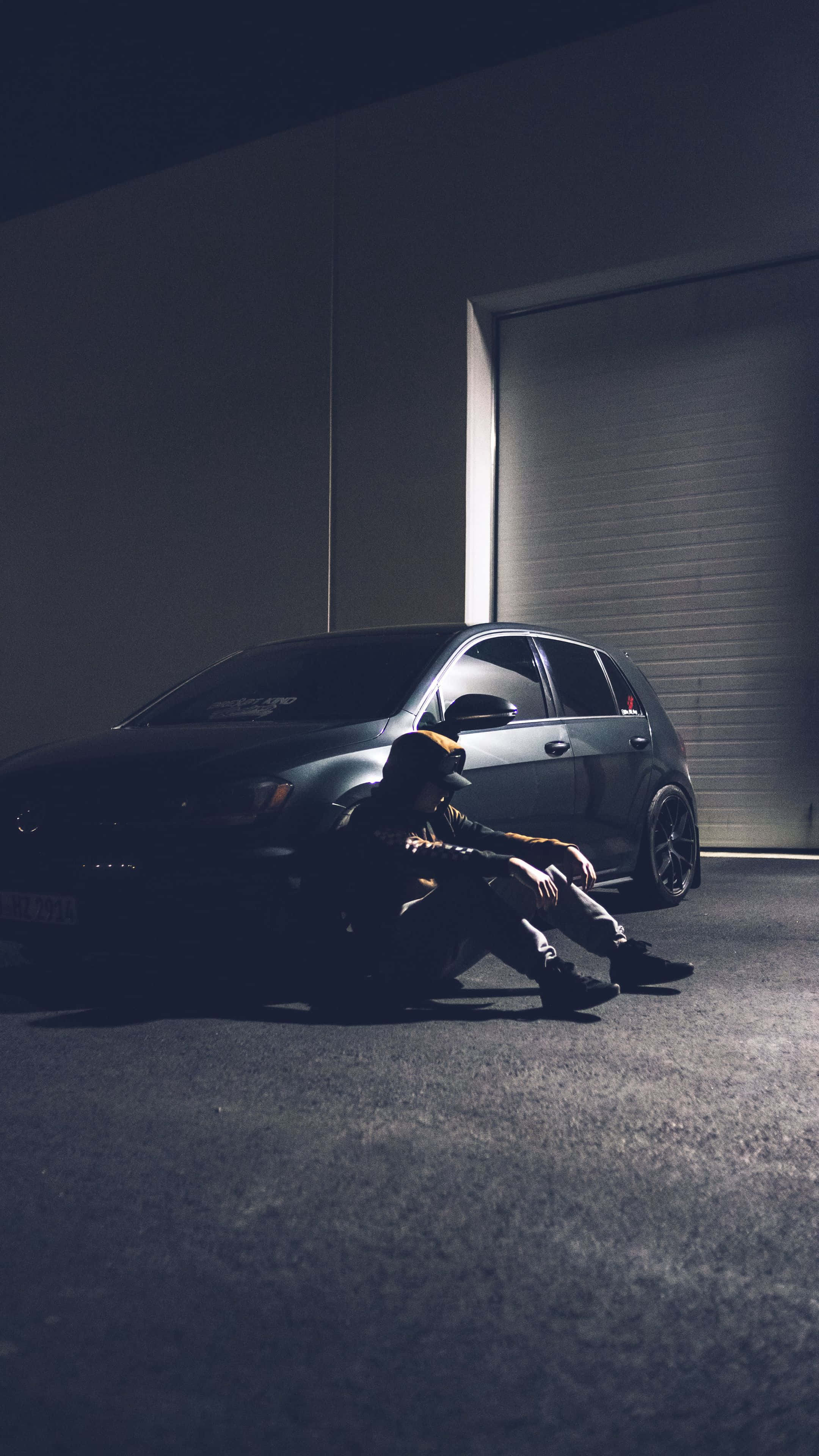 Sad Vibes Man Hoodie, Garage, Dark car, 4K Phone Wallpaper