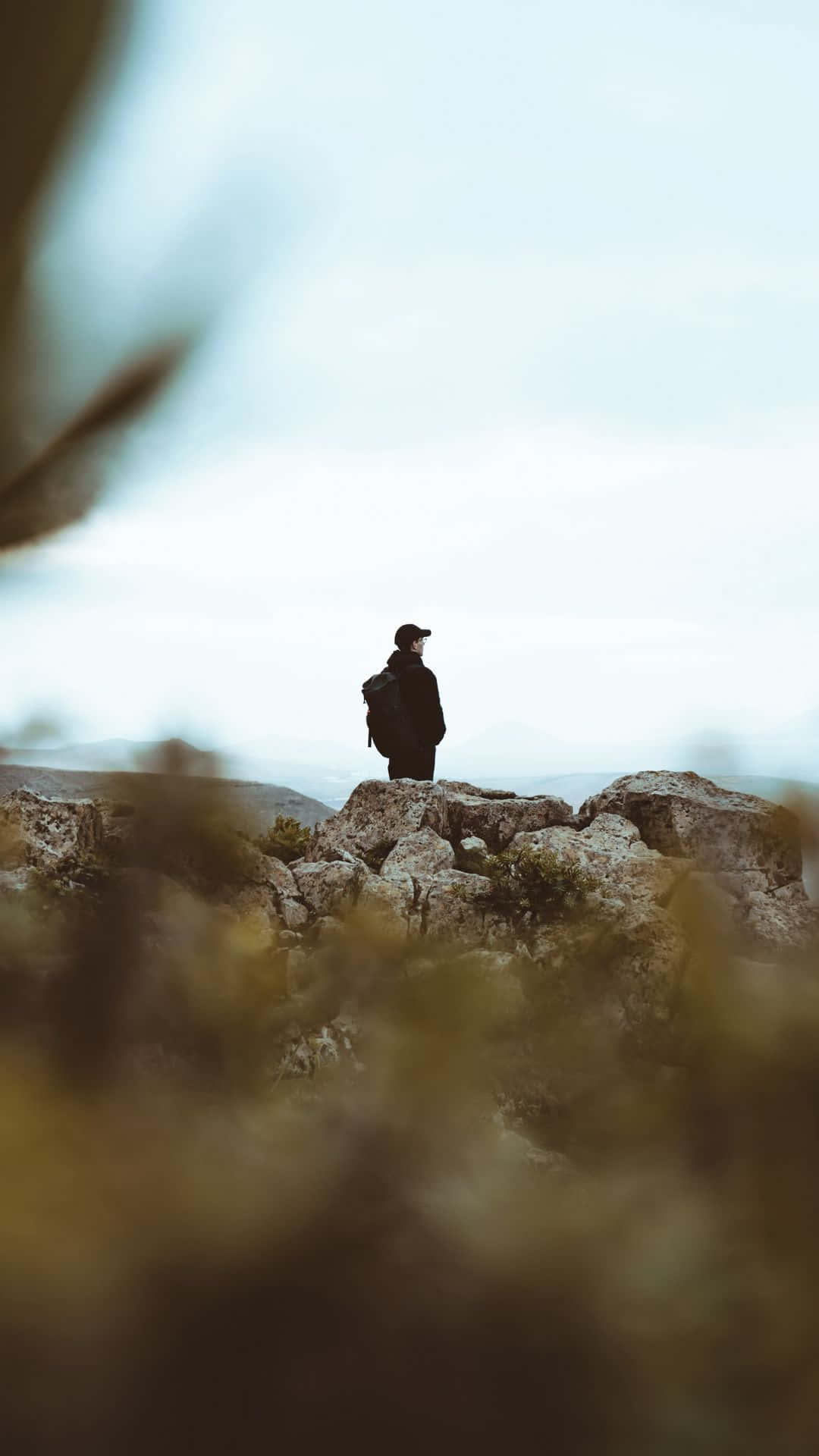 Sad Vibes, lone hiker, rocky hill, Full HD Phone Wallpaper