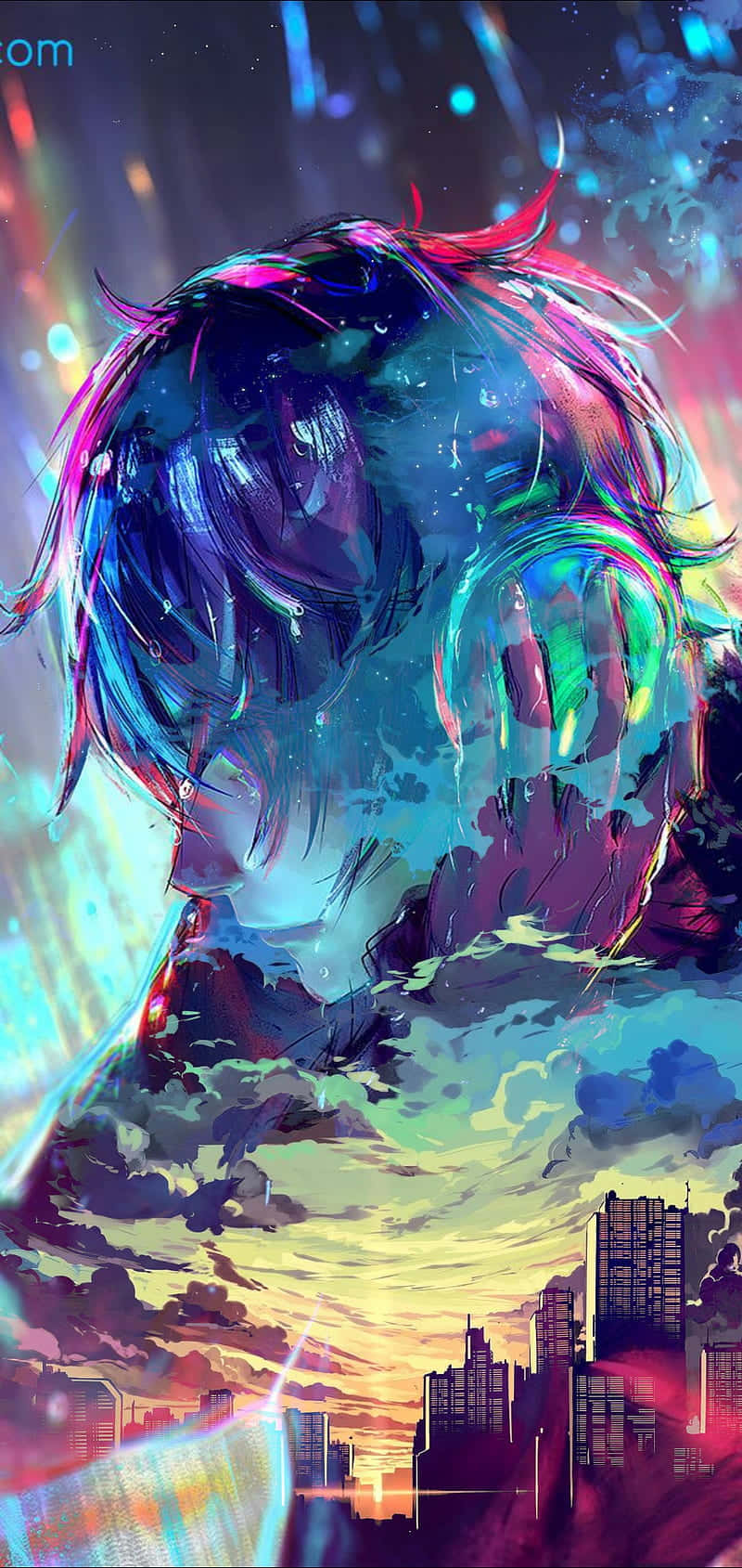 Sad Vibes, anime-style portrait, glowing hair, HD Phone Wallpaper