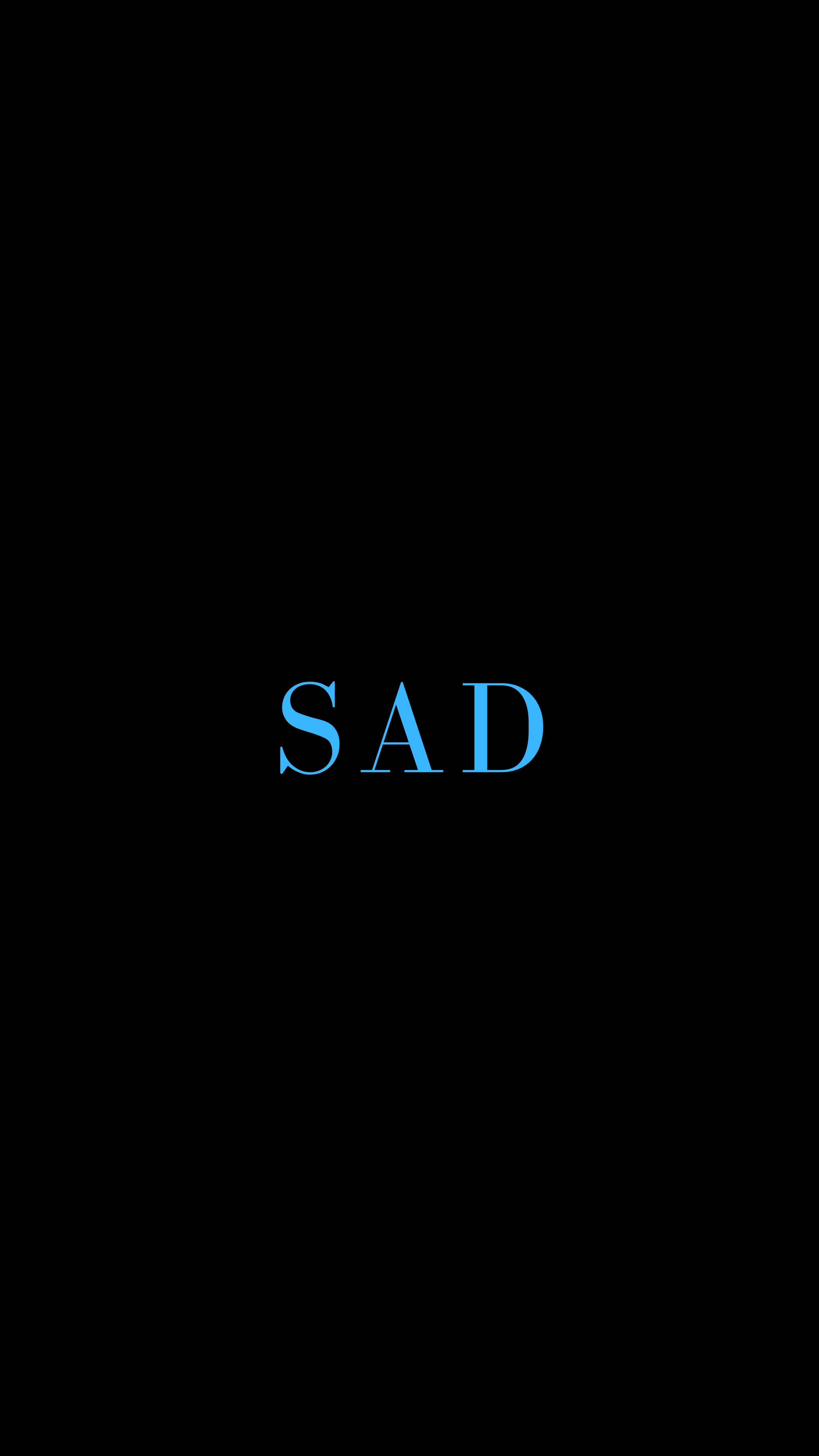 SAD, cyan, pure black background, 5K Phone Wallpaper