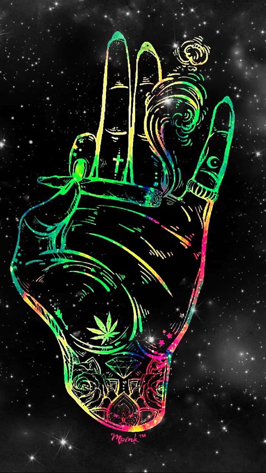 neon rainbow, cannabis leaf, rose tattoos, HD Phone Wallpaper