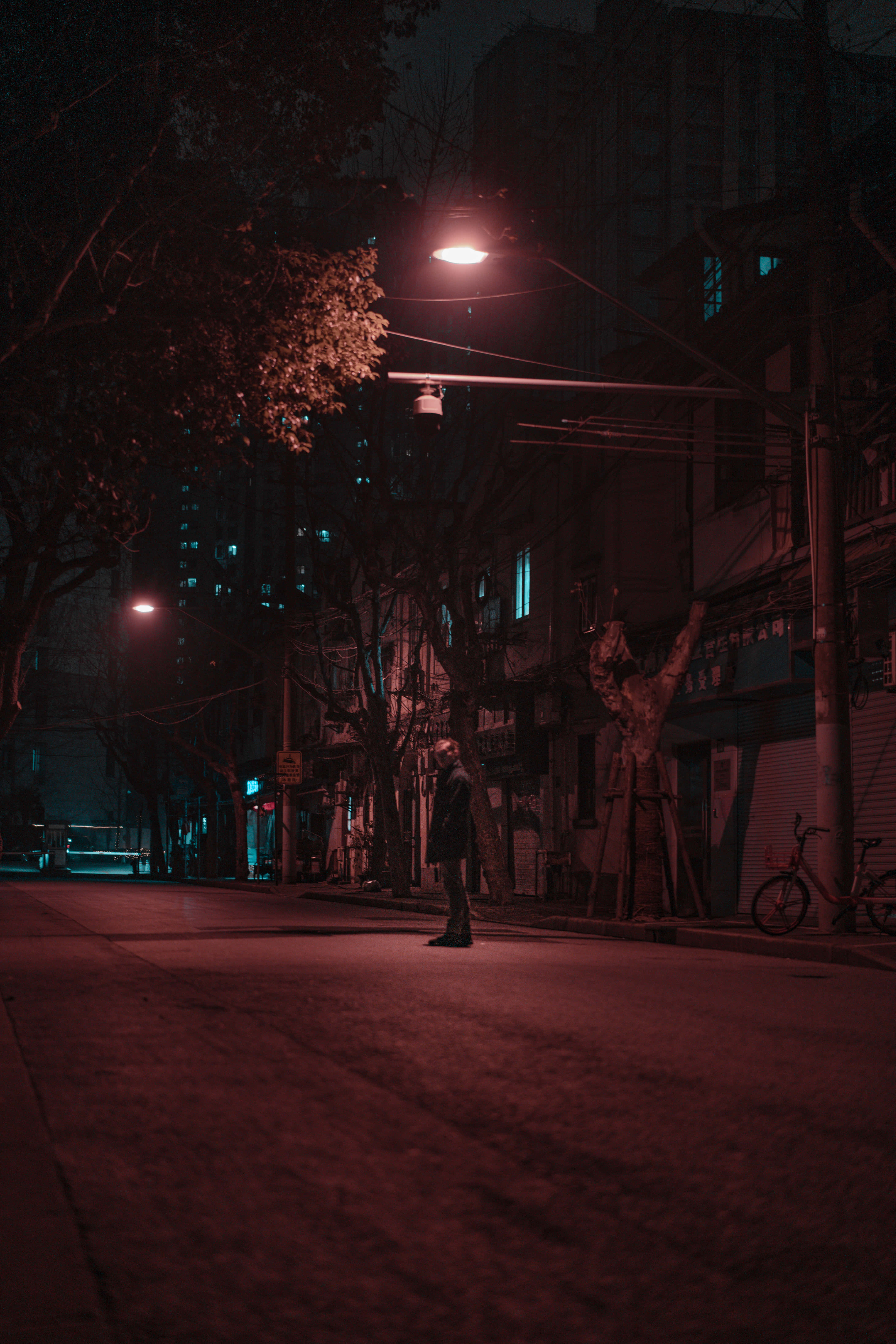 Sad Vibes Man, Night Street, glowing streetlamp, 5K Phone Wallpaper
