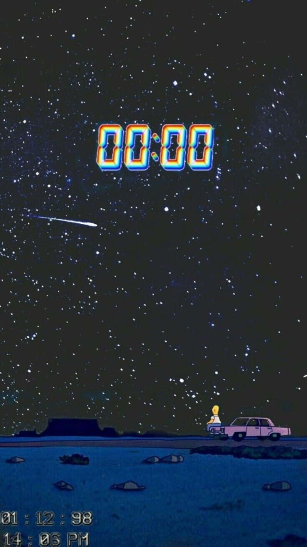 cartoon character, car, starry night sky, Full HD Phone Wallpaper
