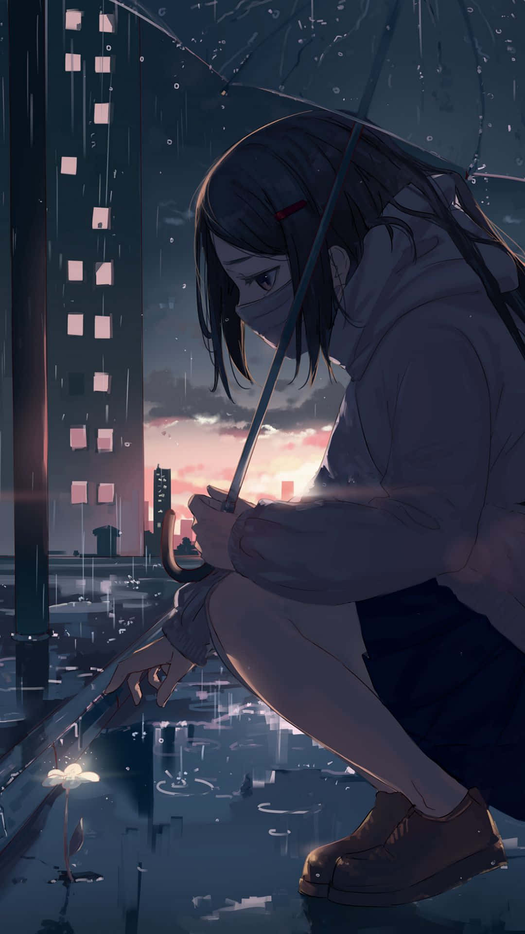 Sad Vibes, anime girl, rain, Full HD Phone Wallpaper