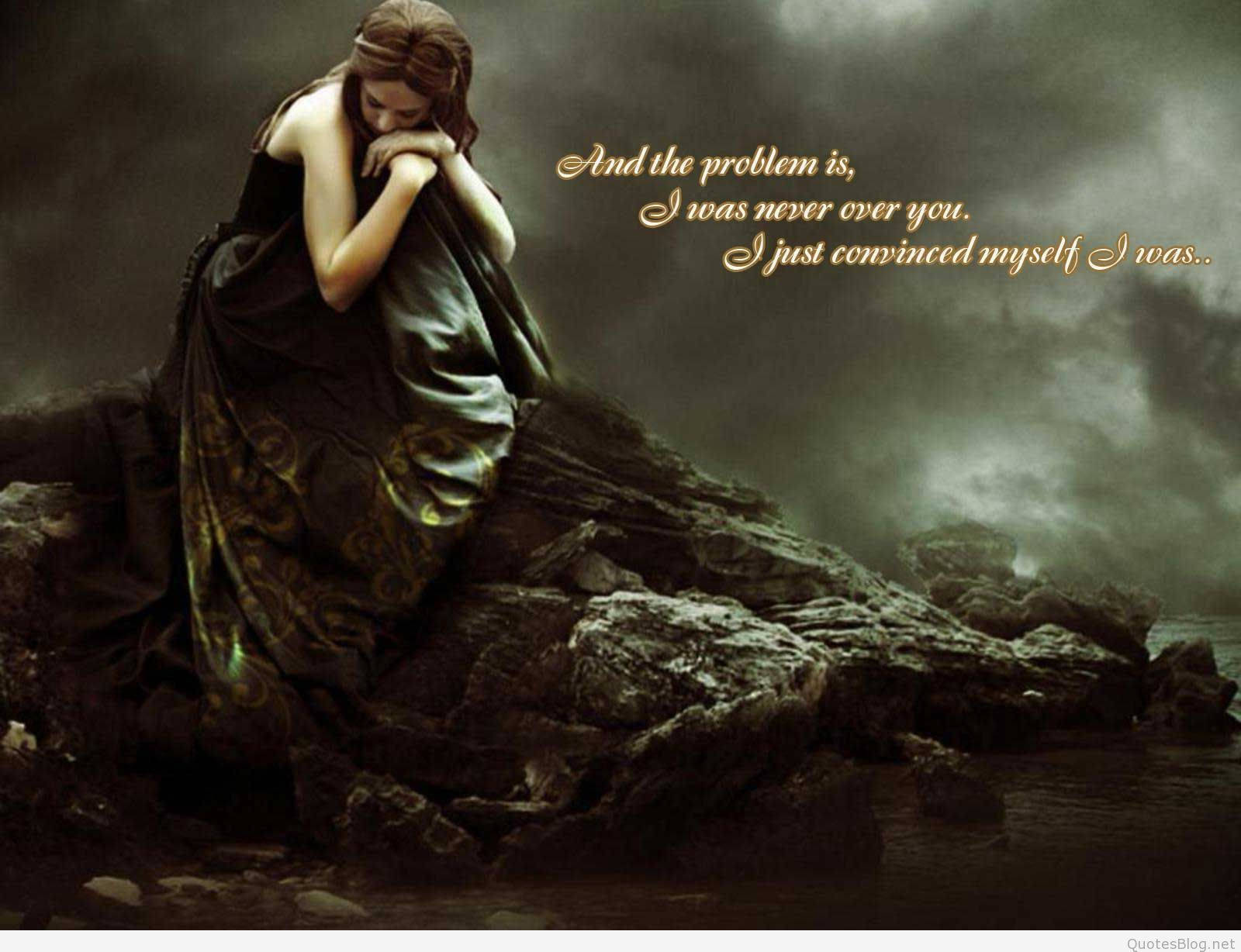 sad woman, dark gown, stormy rocks, HD Desktop Wallpaper