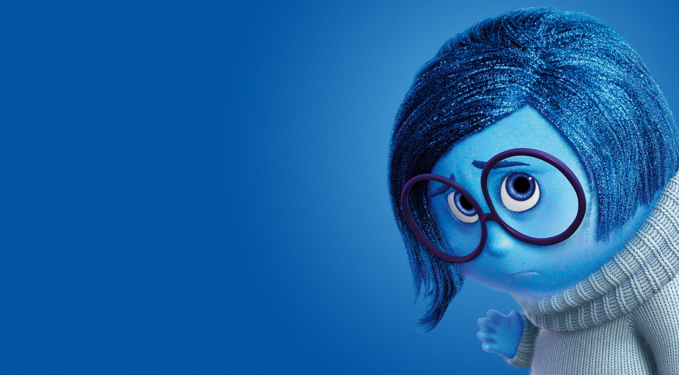 melancholy, blue animated character, glasses, 2K Desktop Wallpaper
