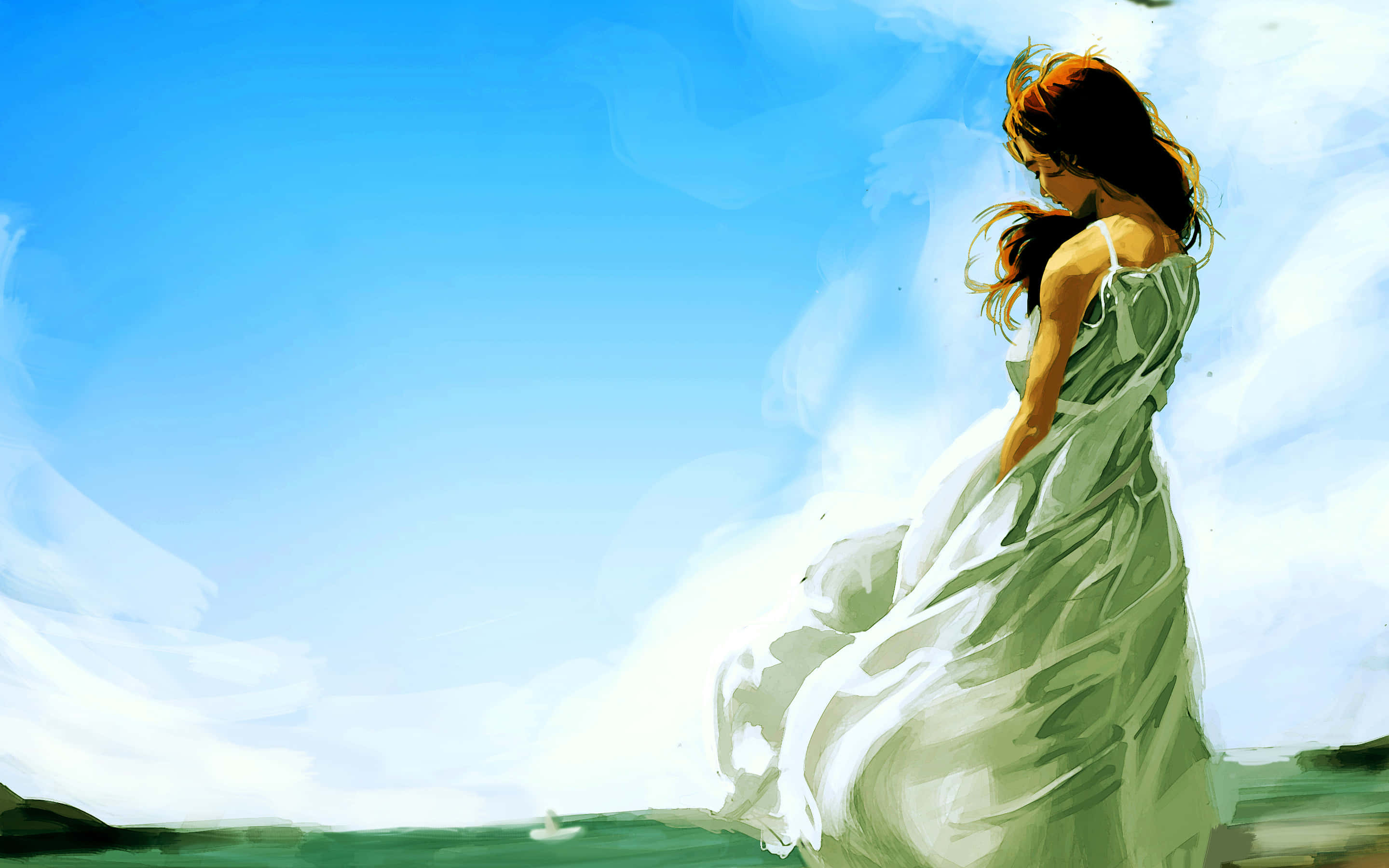 Alone Love, anime, sad woman, 2K Desktop Wallpaper
