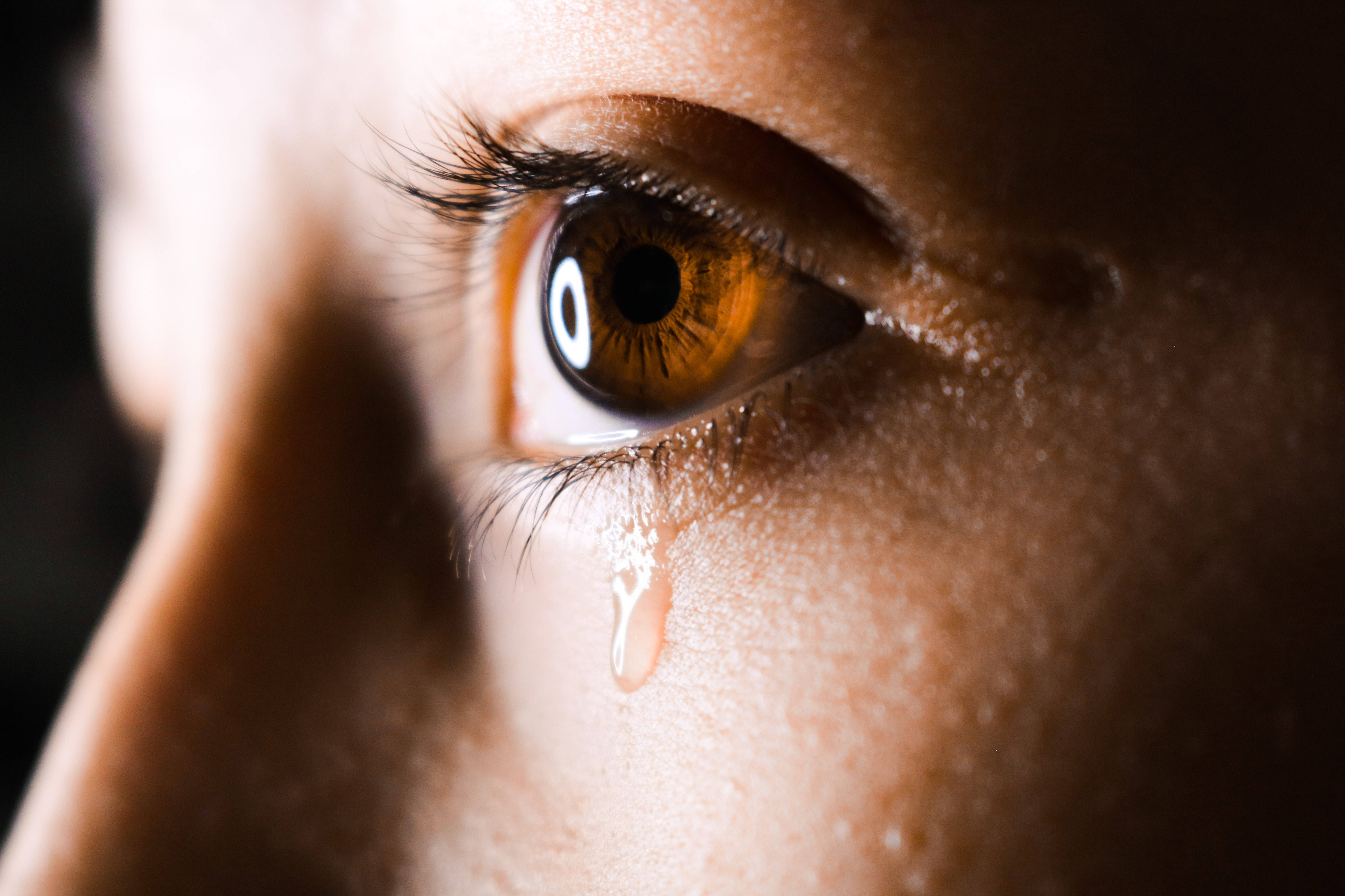 teary eyed woman, human eye, tear rolling down the cheek, 5K Desktop Wallpaper