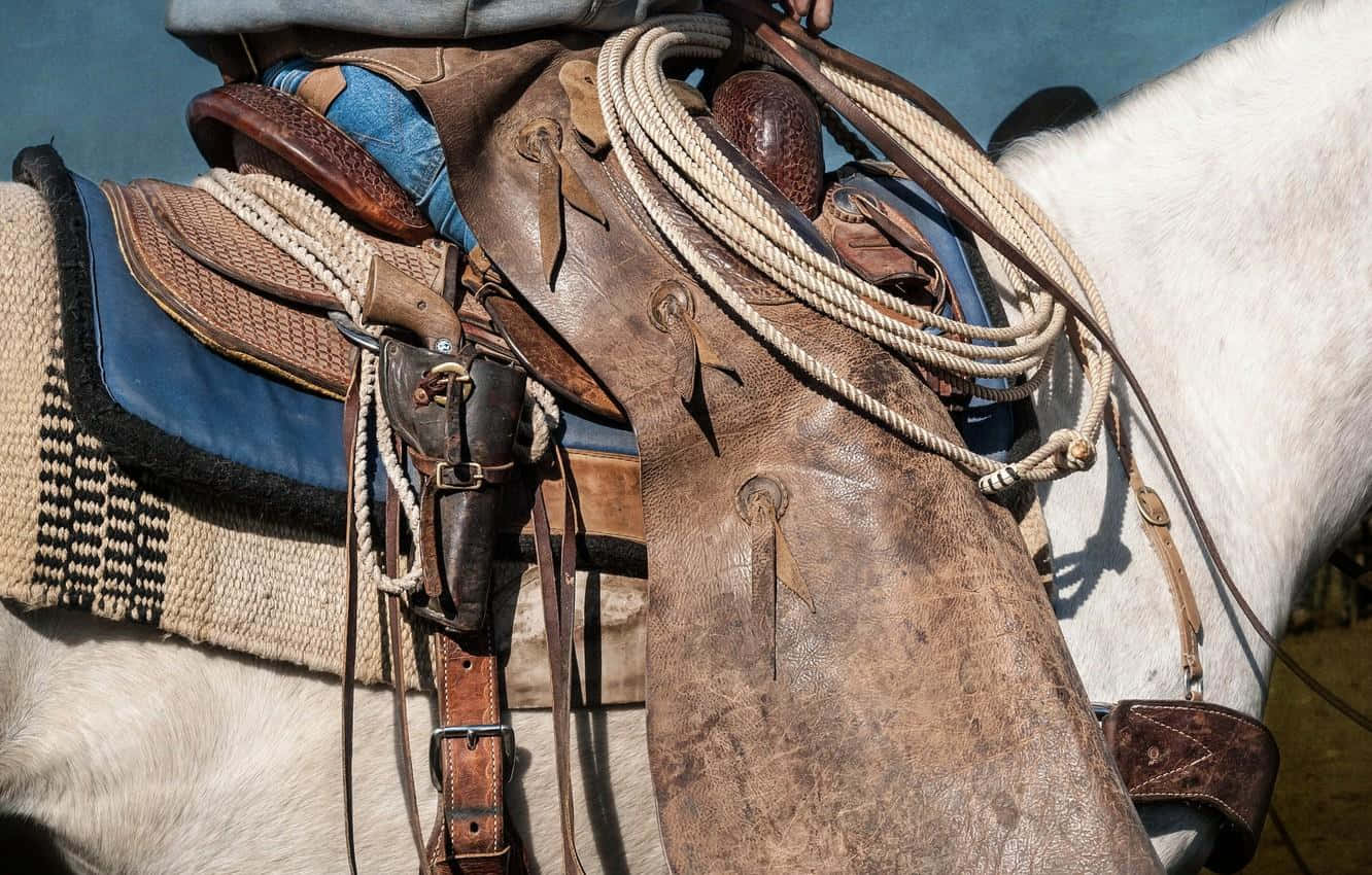 saddle, weathered leather saddle, coiled rope, HD Desktop Wallpaper