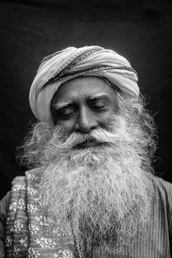 Sadhguru, black and white, long beard, SD Phone Wallpaper