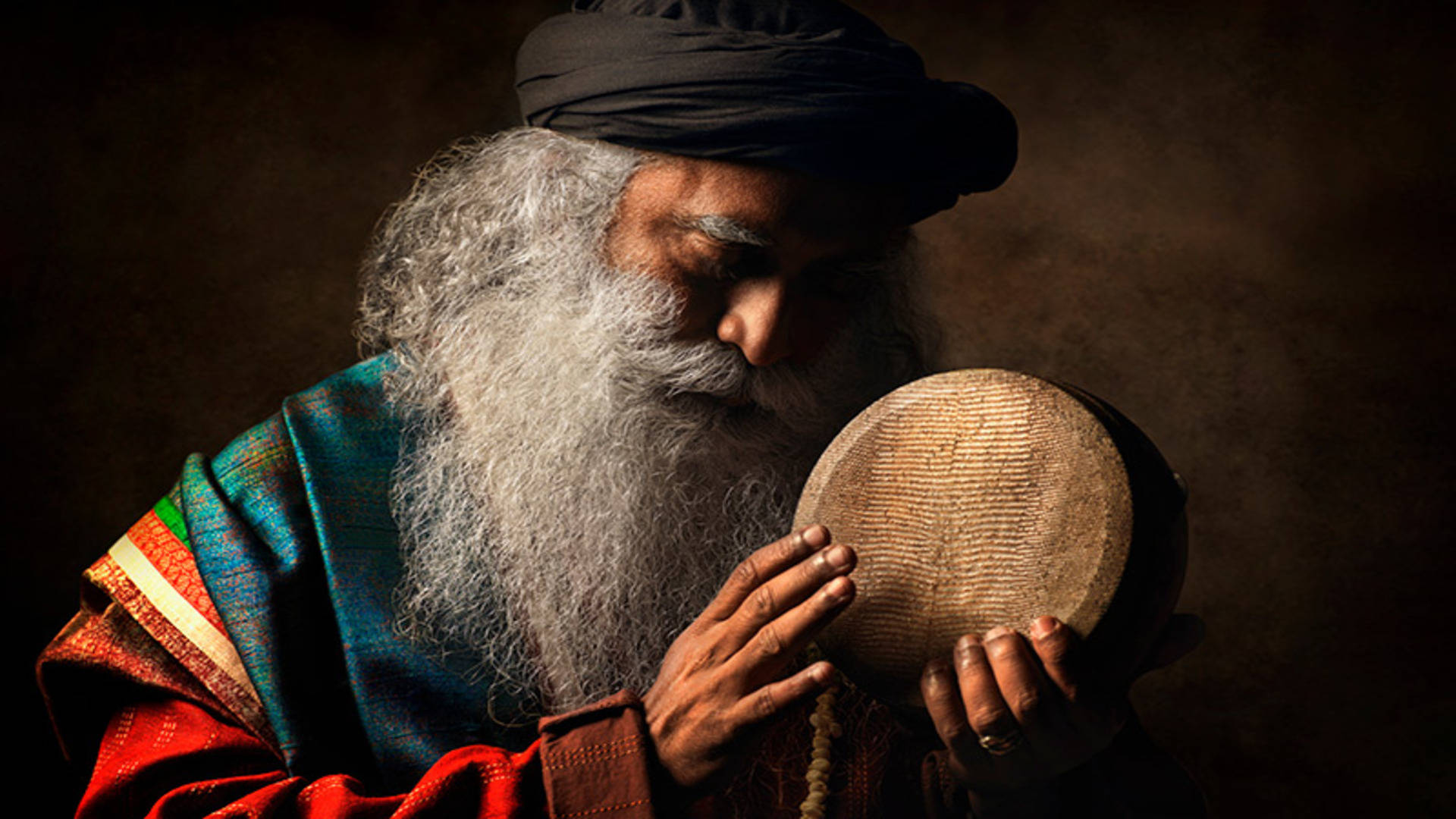 Sadhguru, kanjira, long white beard, Full HD Desktop Wallpaper