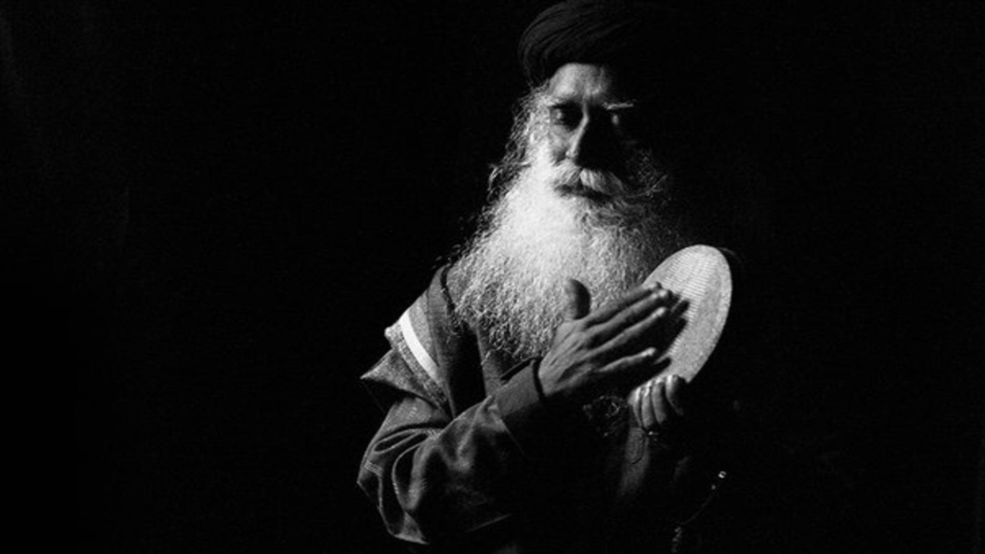 Sadhguru, kanjira, black and white, Full HD Desktop Wallpaper