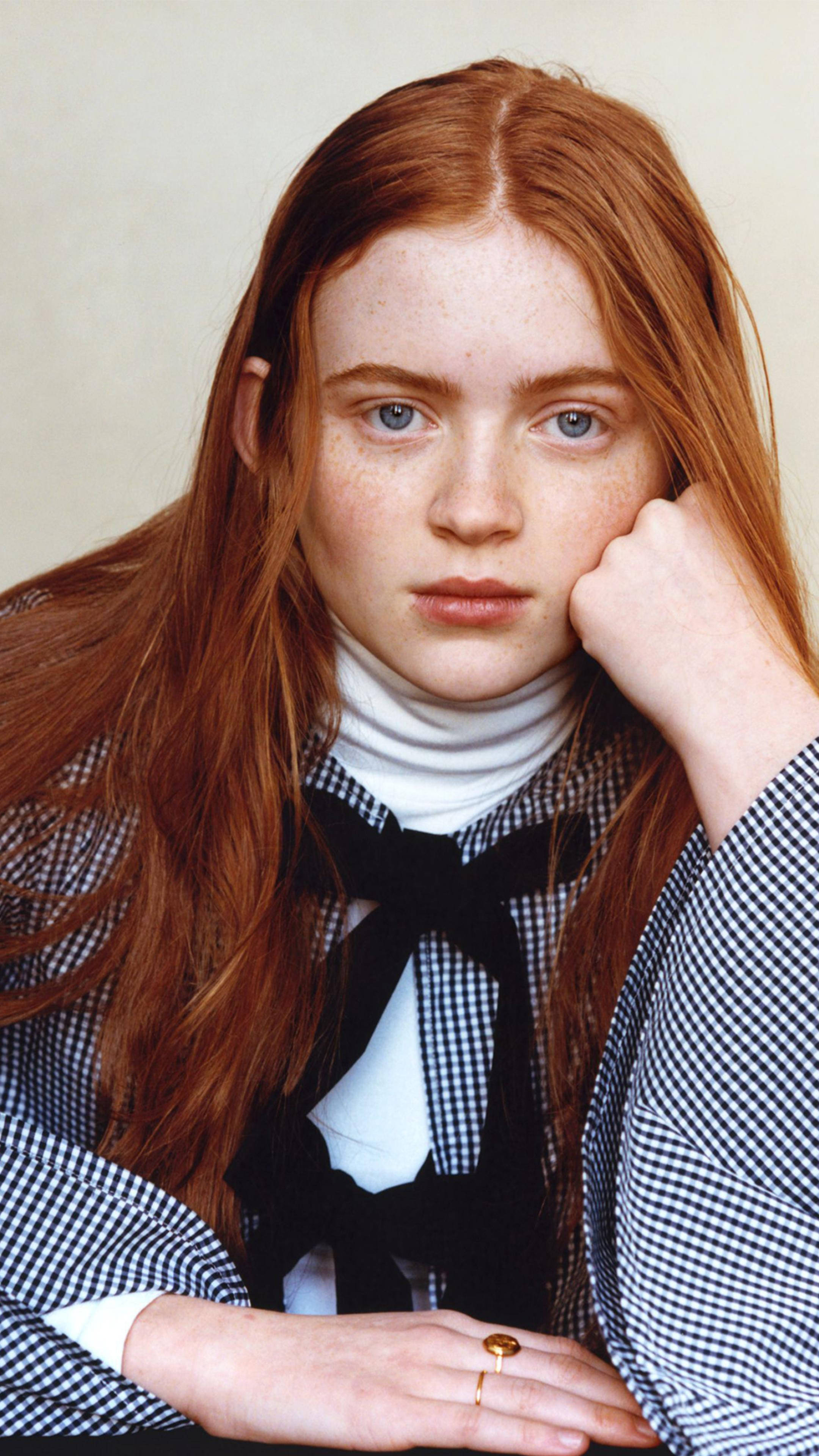 Sadie Sink, red hair, freckles, 4K Phone Wallpaper