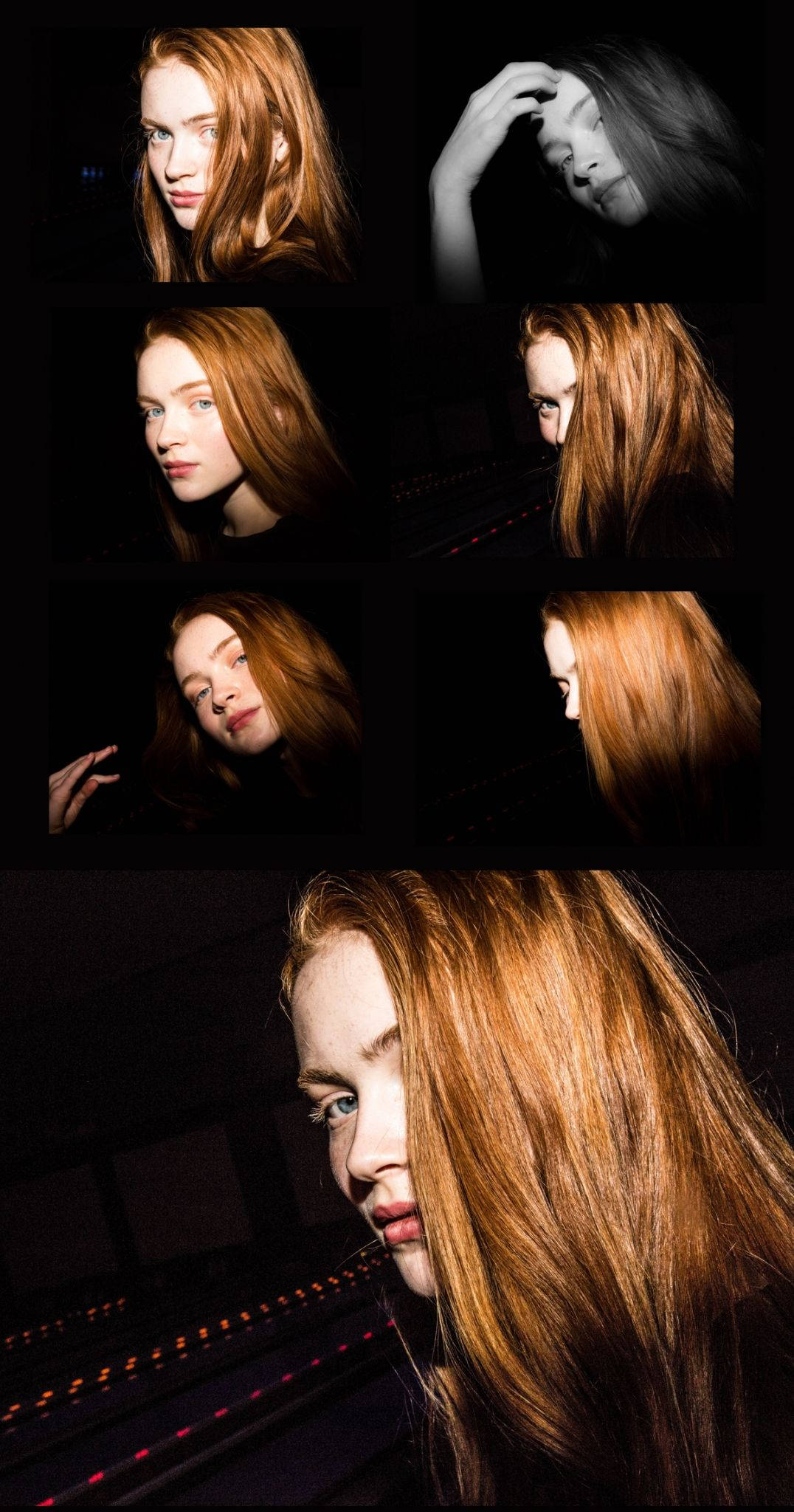 Sadie Sink, fiery red hair, dark background, Full HD Phone Wallpaper