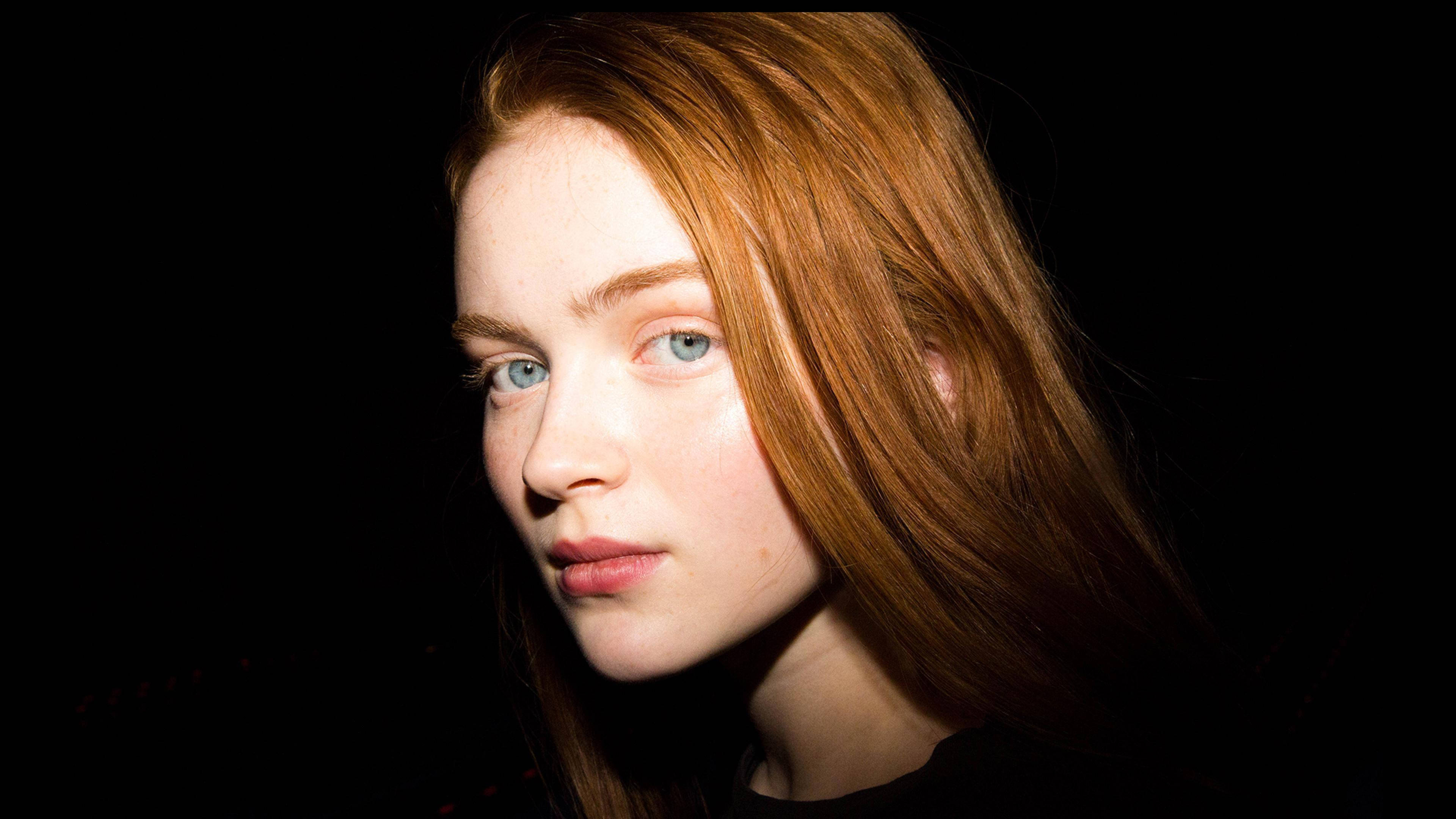 Sadie Sink, fiery red hair, striking blue eyes, 4K Desktop Wallpaper