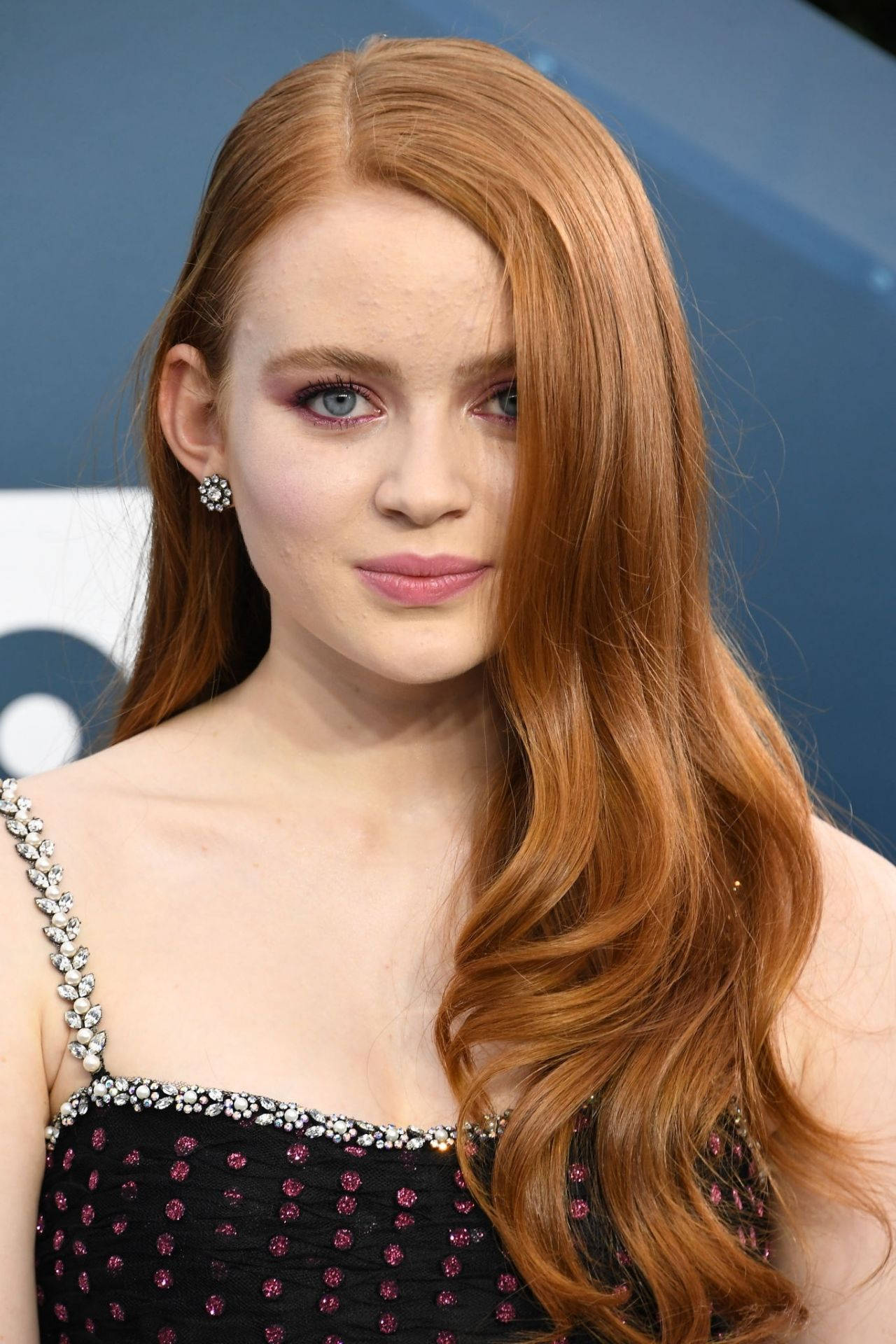 Sadie Sink, sleeveless printed dress, vibrant red hair, Full HD Phone Wallpaper