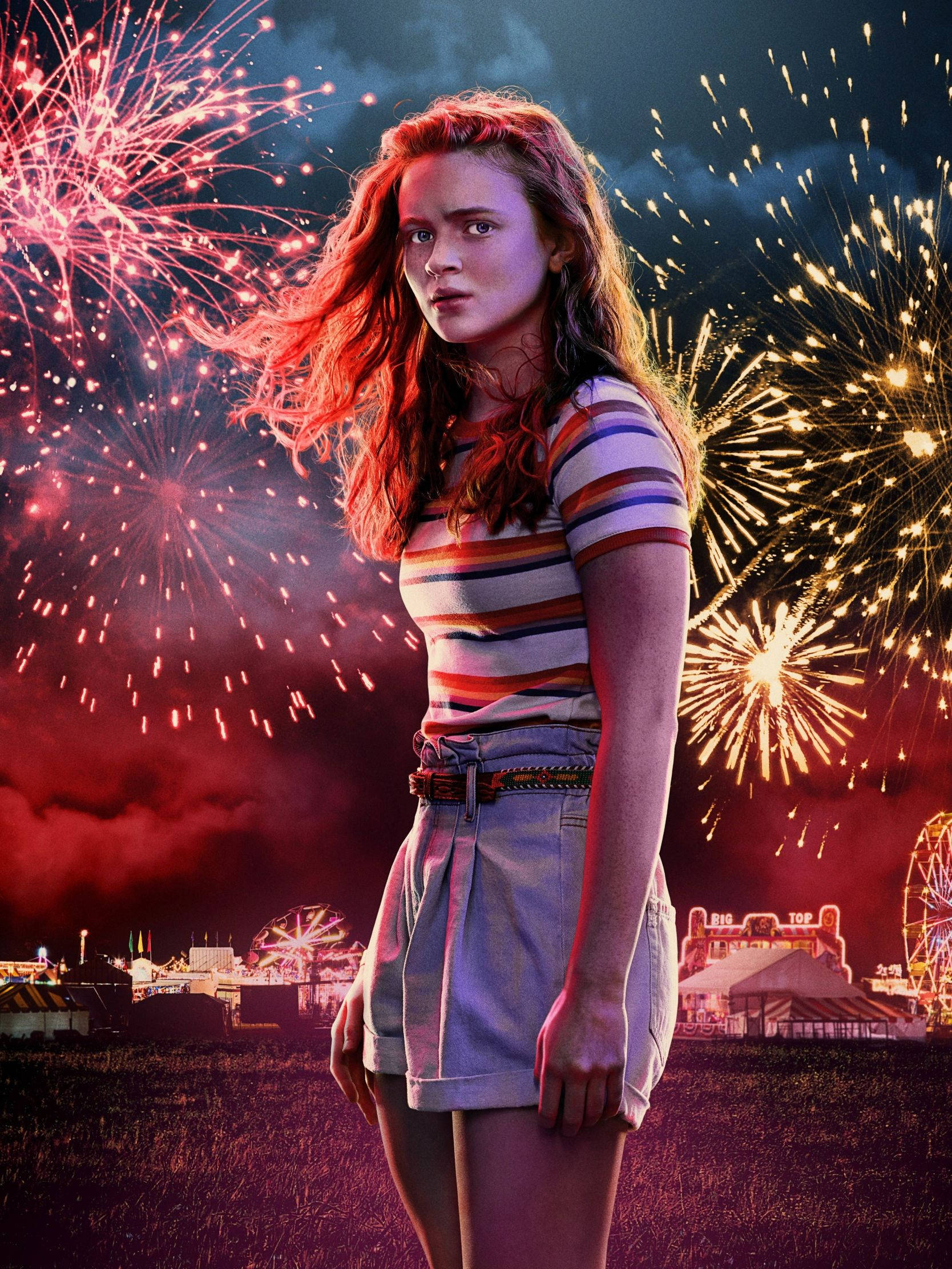 Sadie Sink, carnival, night, Full HD Phone Wallpaper