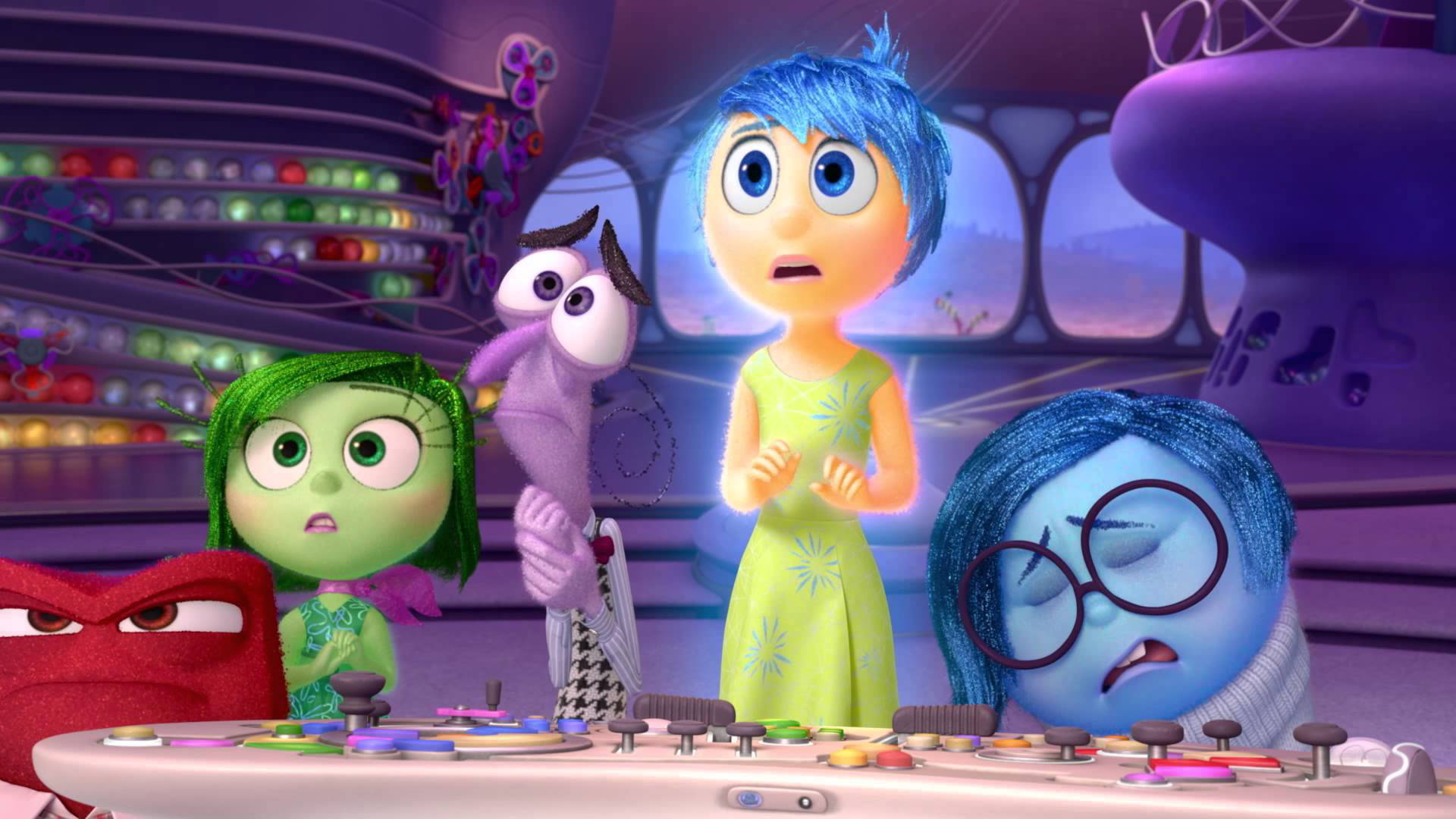 Sadness Inside Out, animated emotion characters, control room, Full HD Desktop Wallpaper