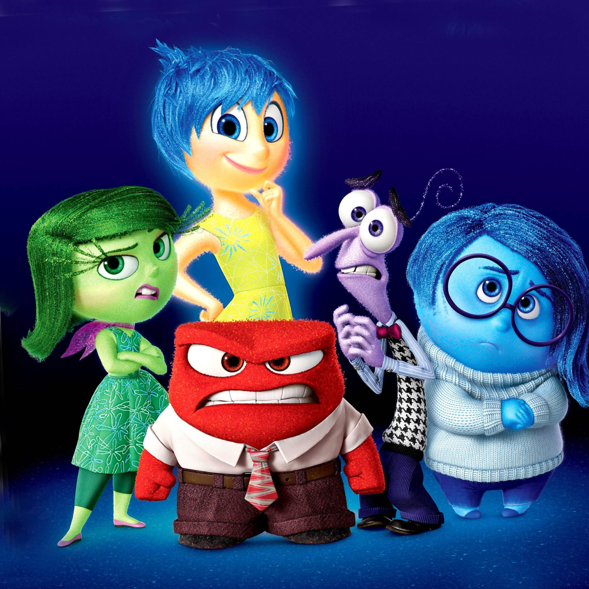 Sadness Inside Out, film cover, five colorful animated emotion characters, Full HD Desktop Wallpaper