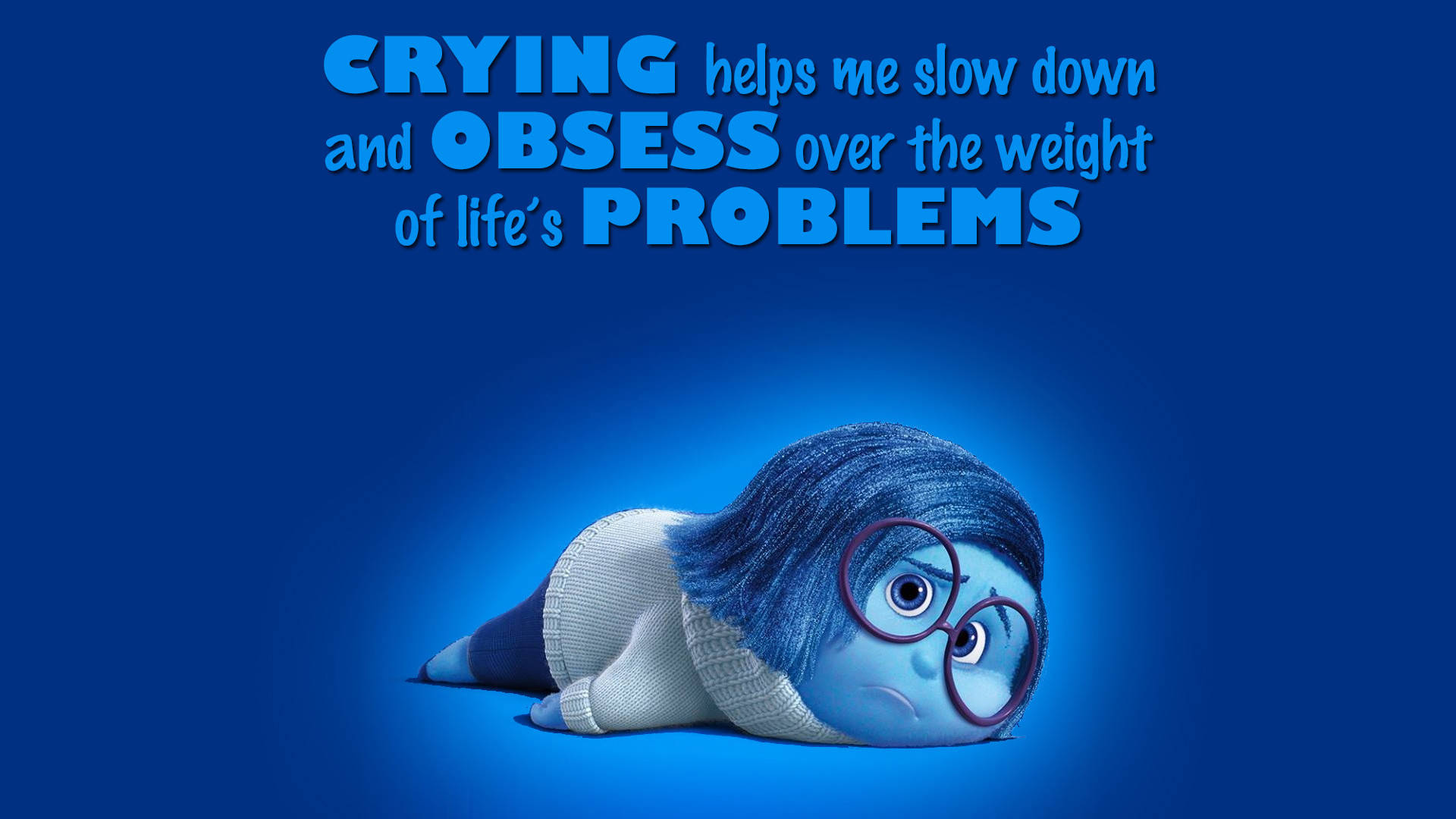 Sadness Inside Out, blue animated character, glasses, Full HD Desktop Wallpaper