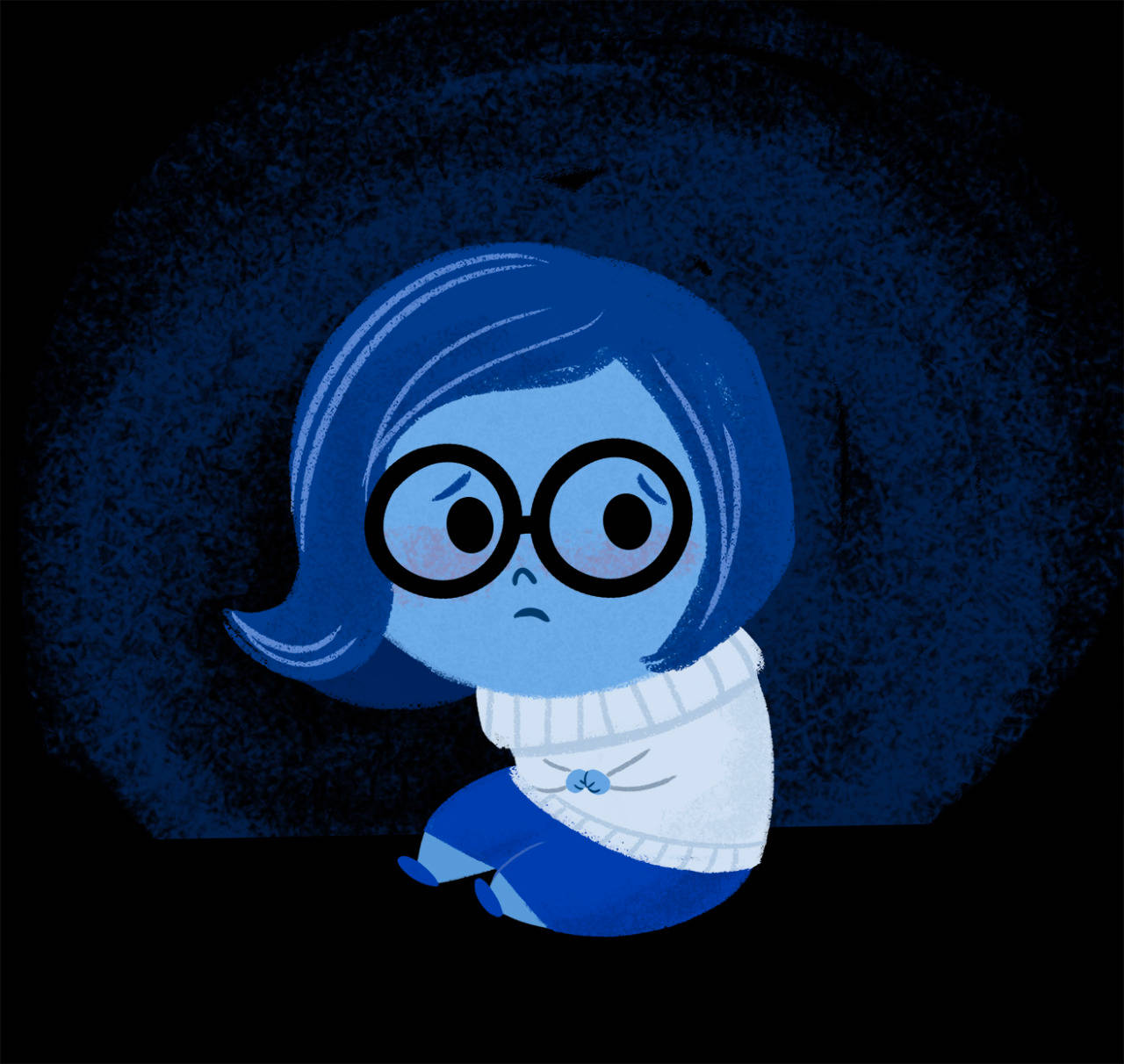 Sadness Inside Out, blue cartoon girl, glasses, HD Desktop Wallpaper
