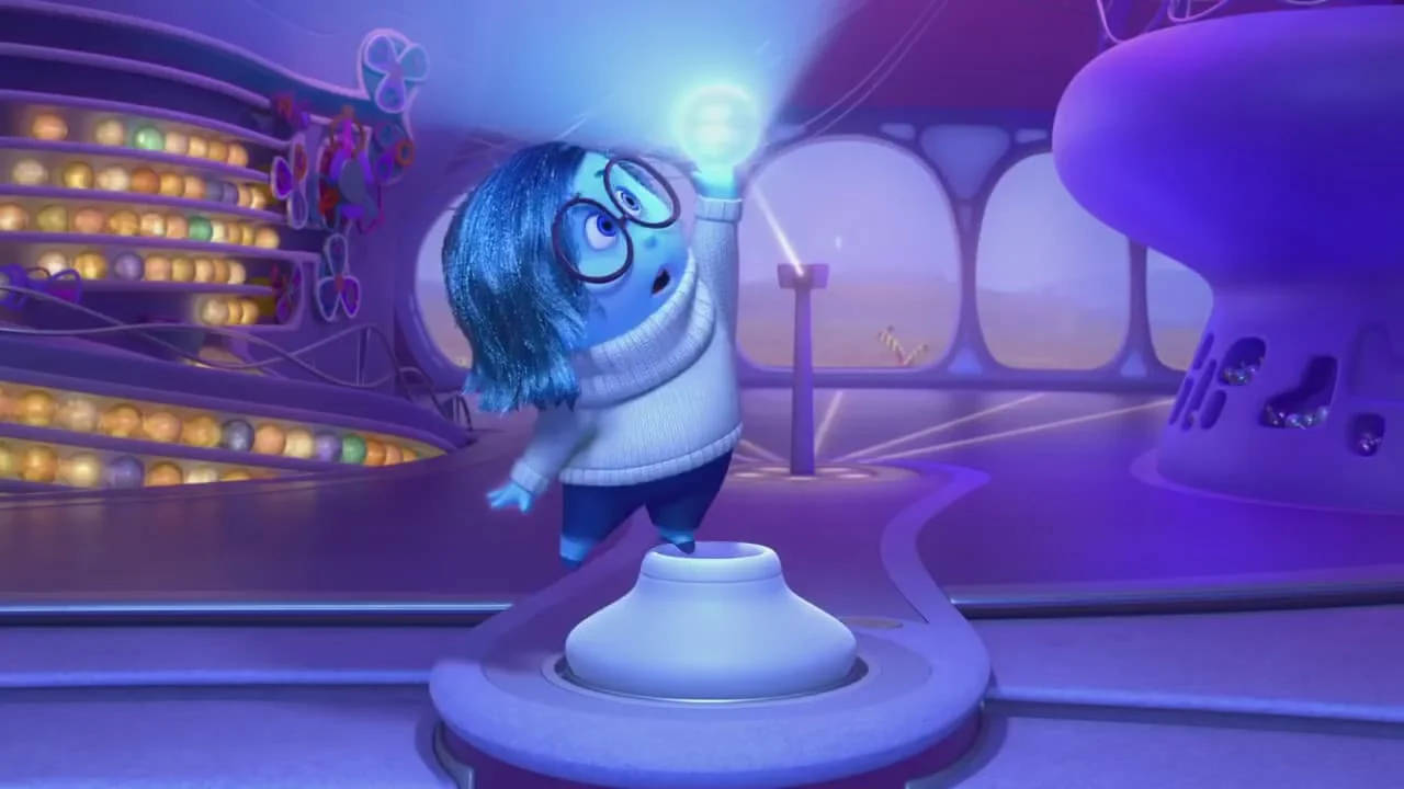 Sadness Inside Out, lightbulb, blue animated character, HD Desktop Wallpaper