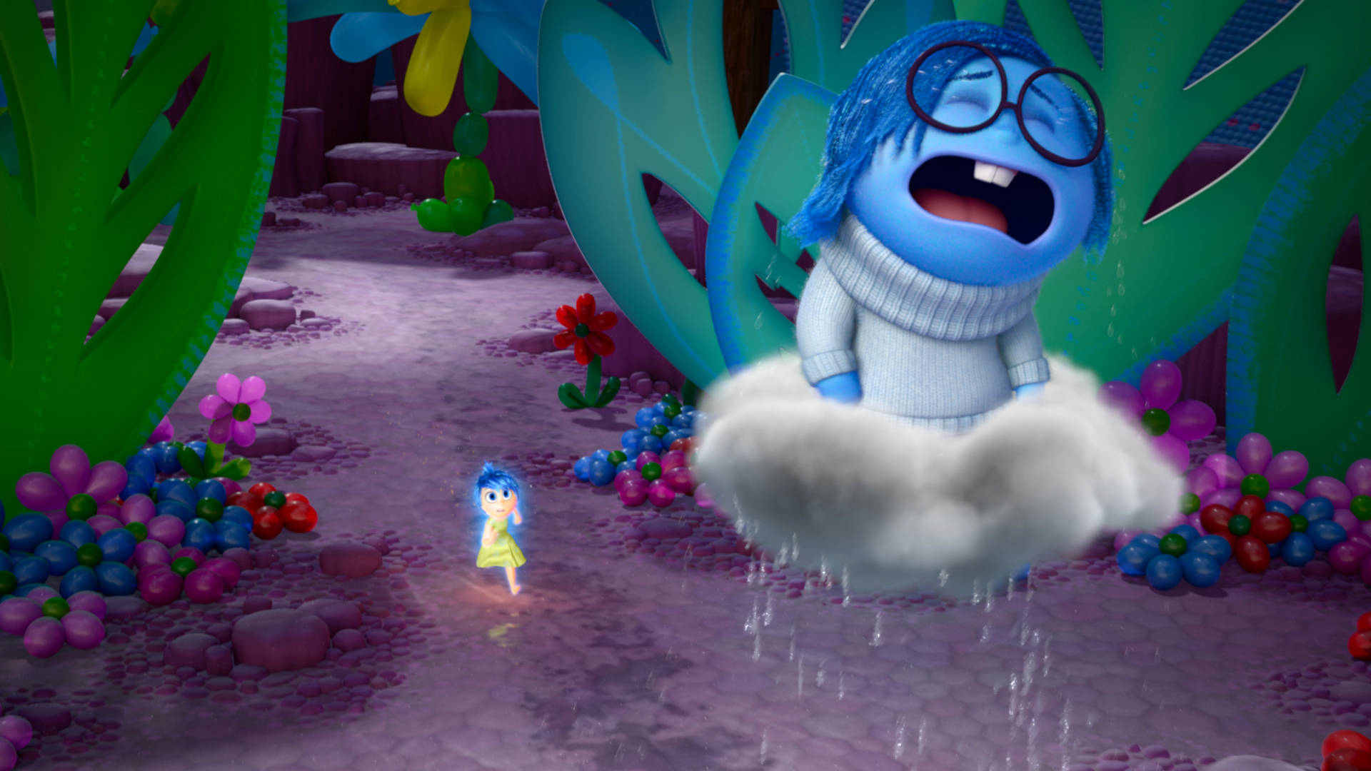Sadness Inside Out, giant blue crying emoji, glasses, Full HD Desktop Wallpaper