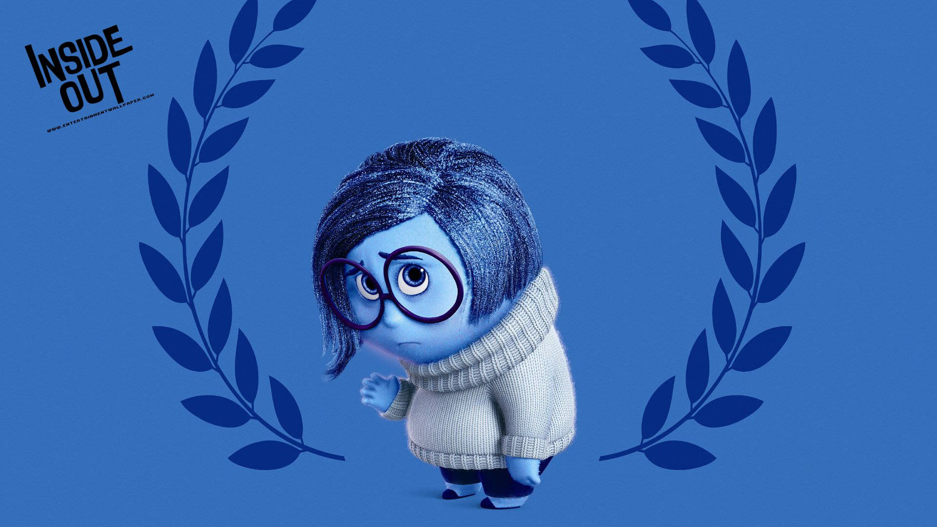 Sadness, Inside Out, blue laurel wreath, Full HD Desktop Wallpaper
