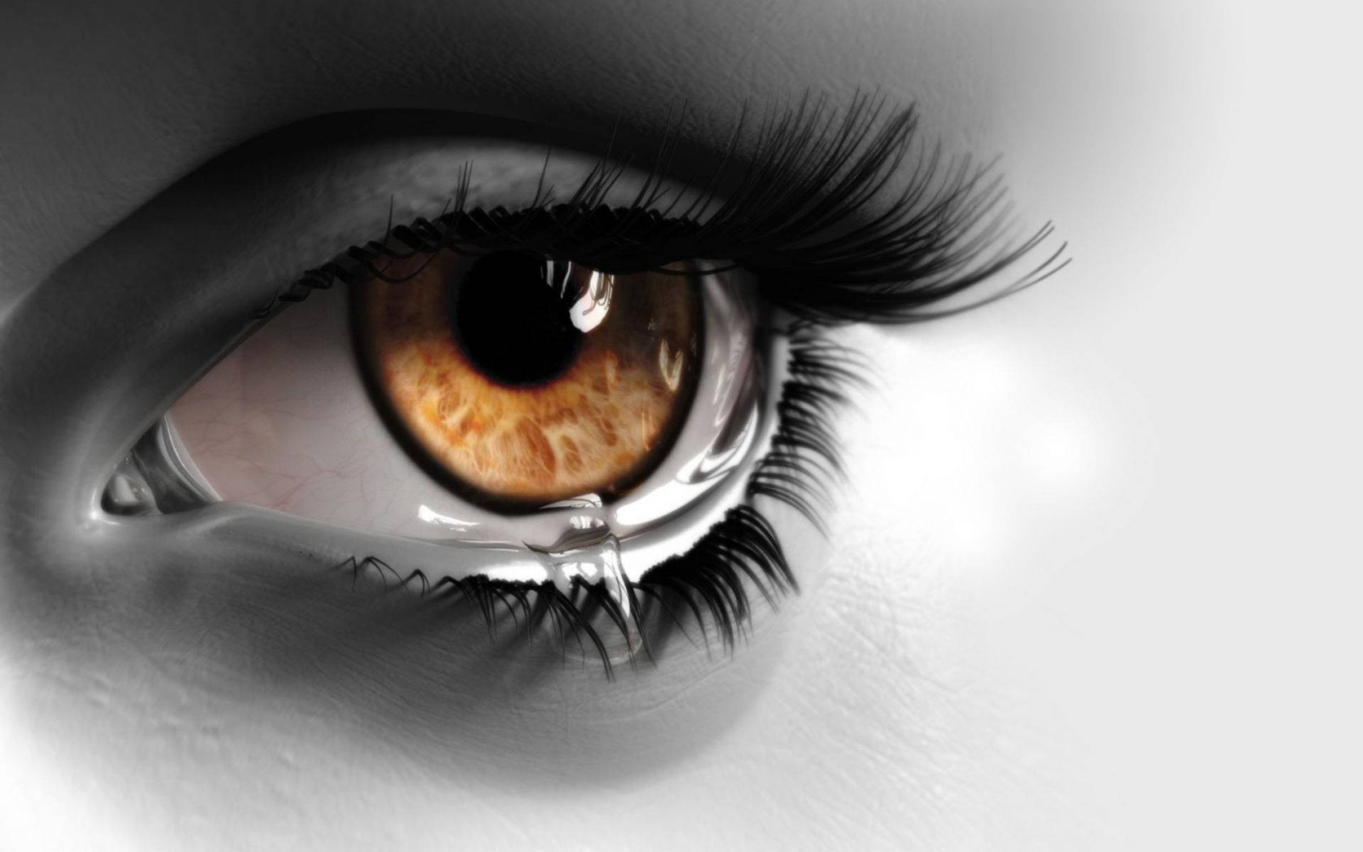 3d sad brown eye, human eye, tear, Full HD Desktop Wallpaper