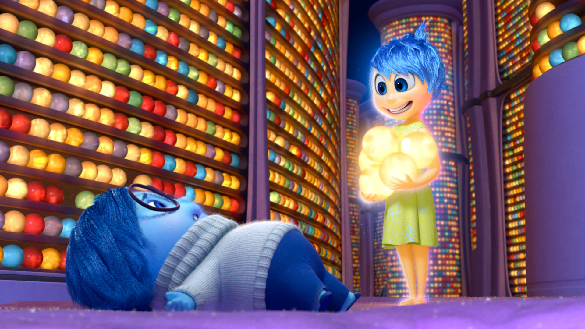 Joy, Sadness, blue-haired animated girl, Full HD Desktop Wallpaper
