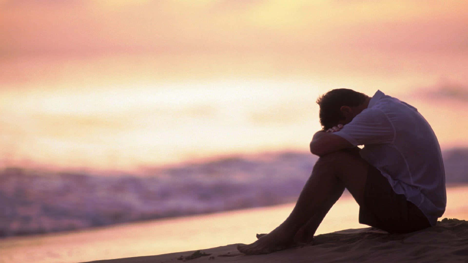 beach, sunset, pink and orange sky, Full HD Desktop Wallpaper