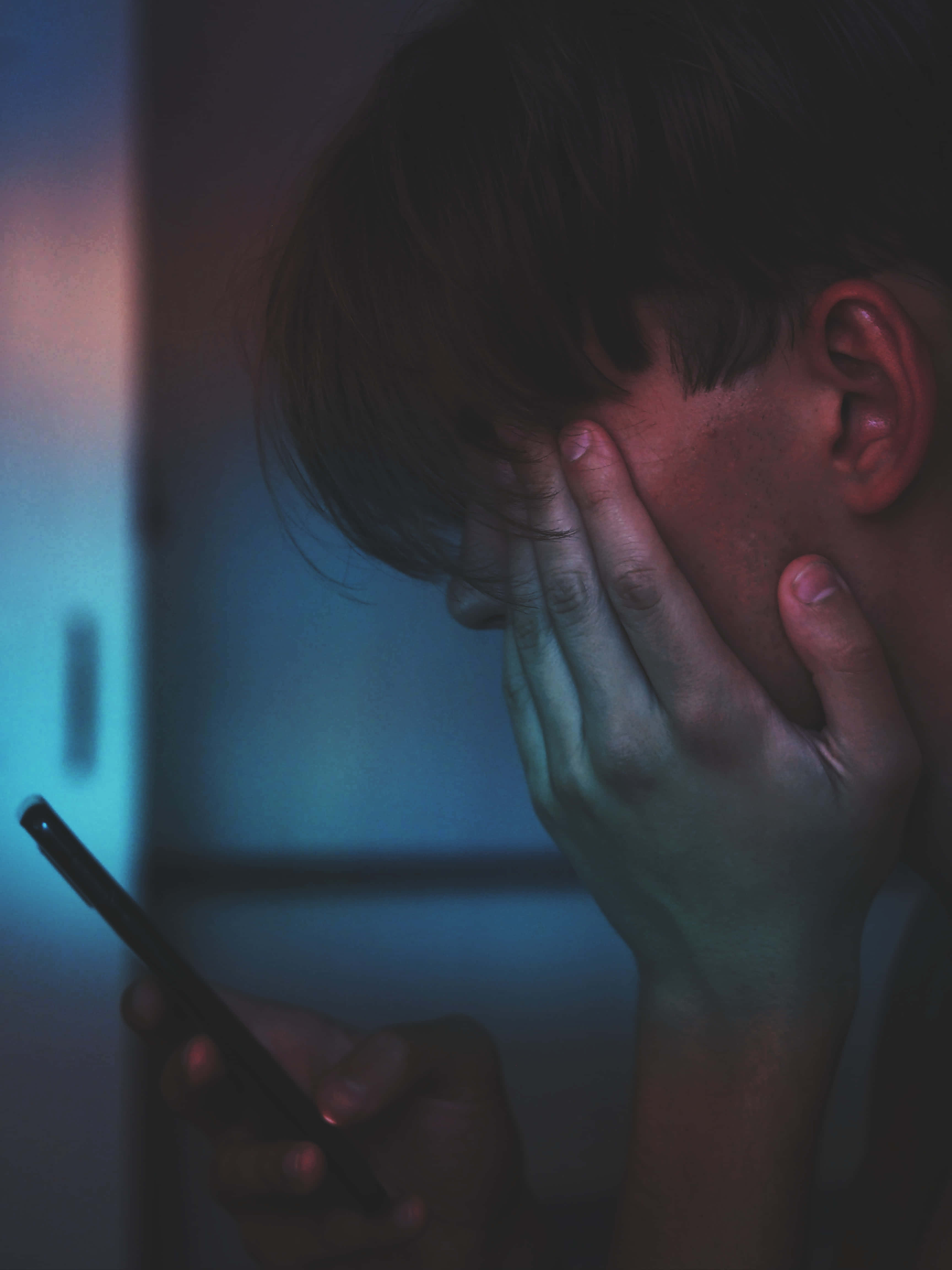 Sadness, dim blue light, phone, 4K Phone Wallpaper