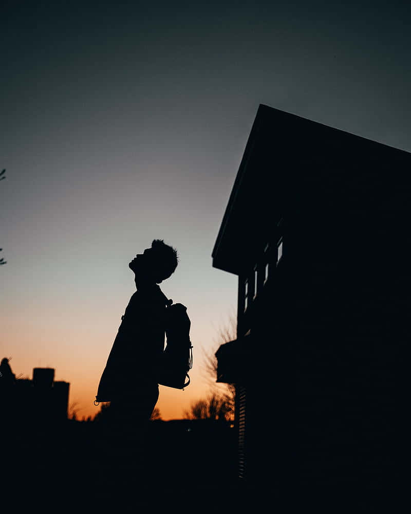 twilight sky, silhouette, person with backpack, SD Phone Wallpaper