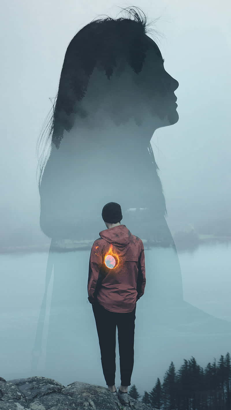 red jacket, misty cliff, water, HD Phone Wallpaper