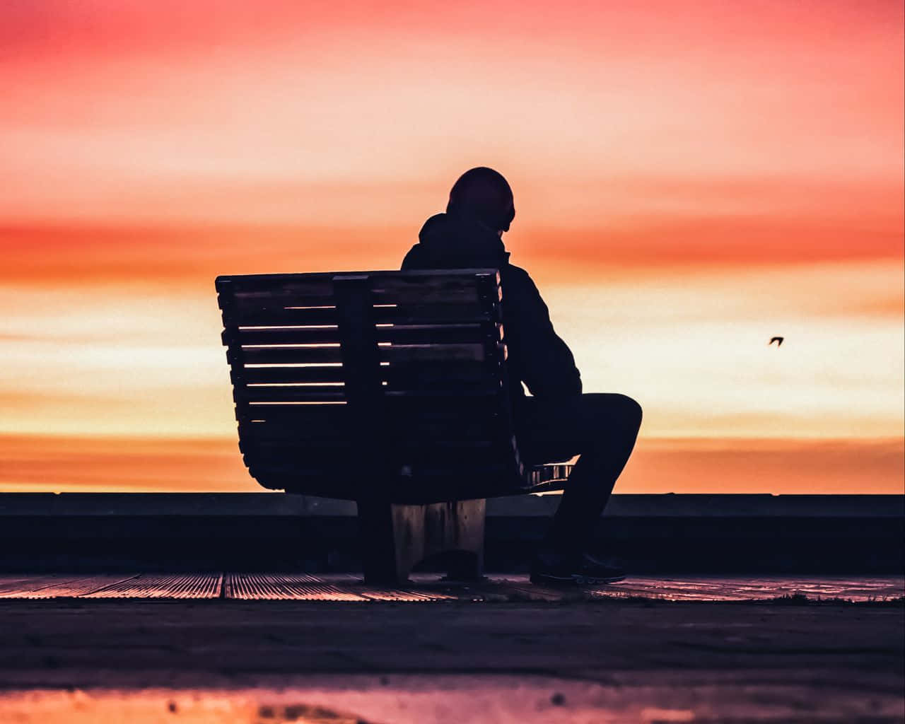 sunset, silhouette, person, HD Desktop Wallpaper