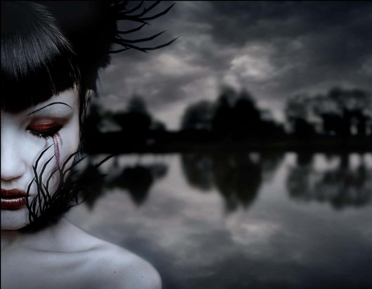 demon girl, pale woman, red eyes, SD Desktop Wallpaper