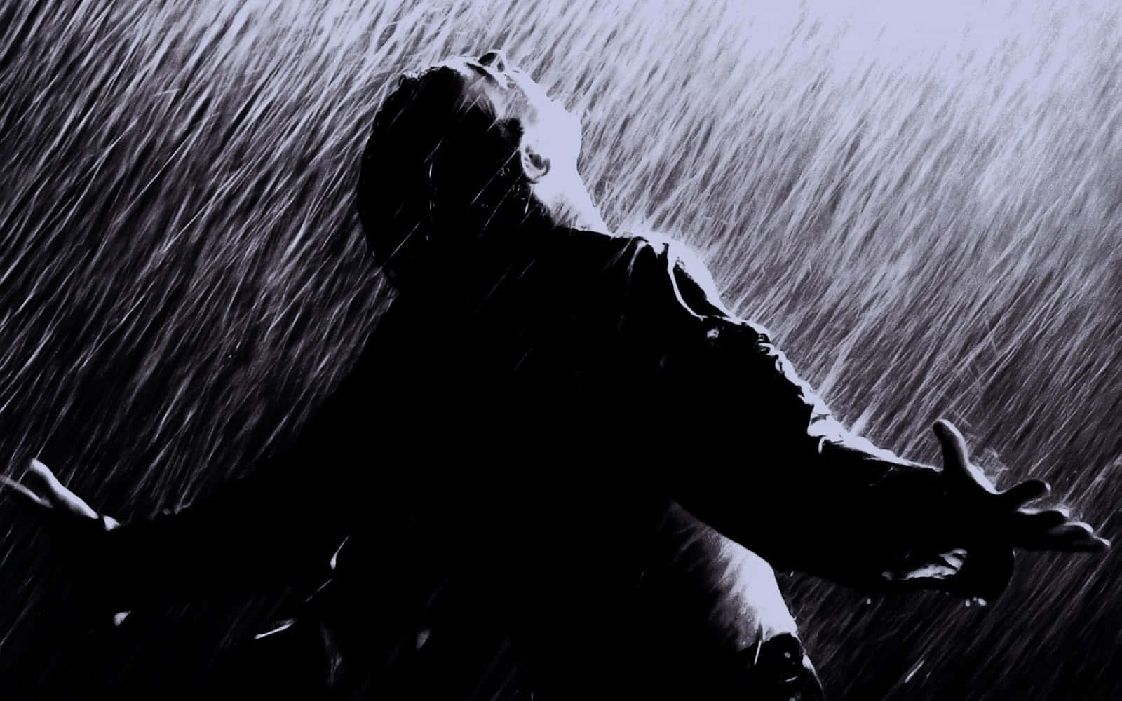 Man In The Rain Of Sadness, silhouetted figure, downpour of rain streaks, HD Desktop Wallpaper