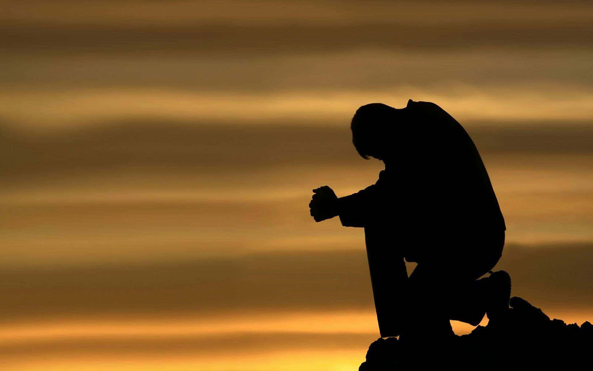 Praying Down In Sadness, silhouette, warm gradient sunset sky, Full HD Desktop Wallpaper