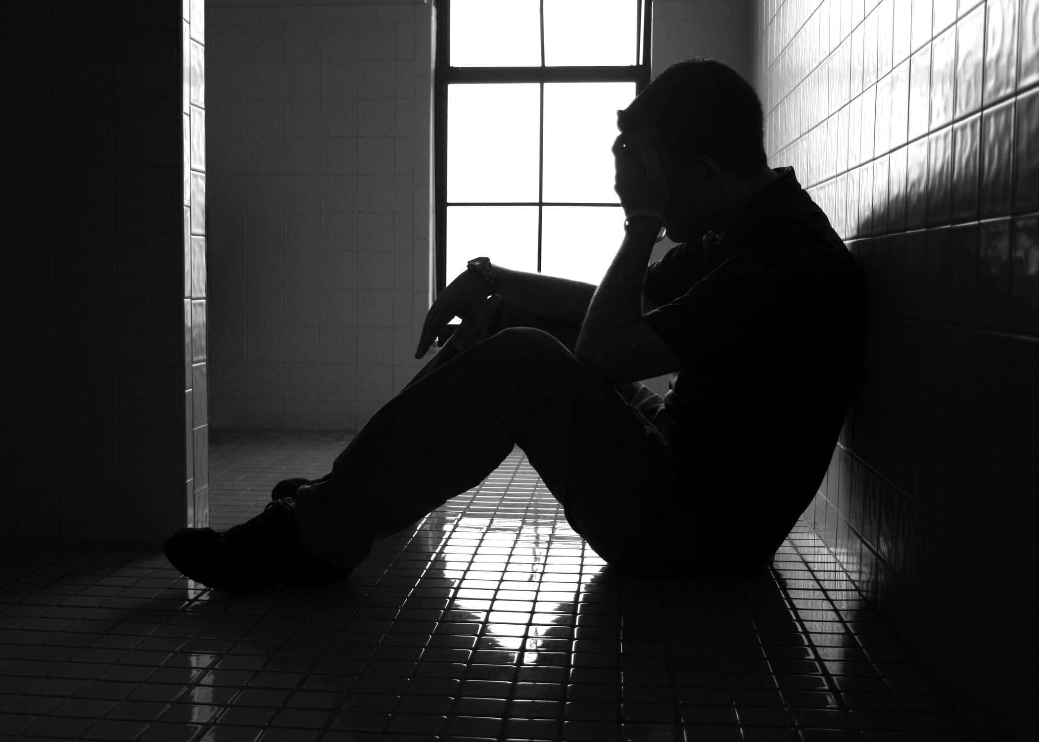 silhouetted person, tiled room, window, Full HD Desktop Wallpaper