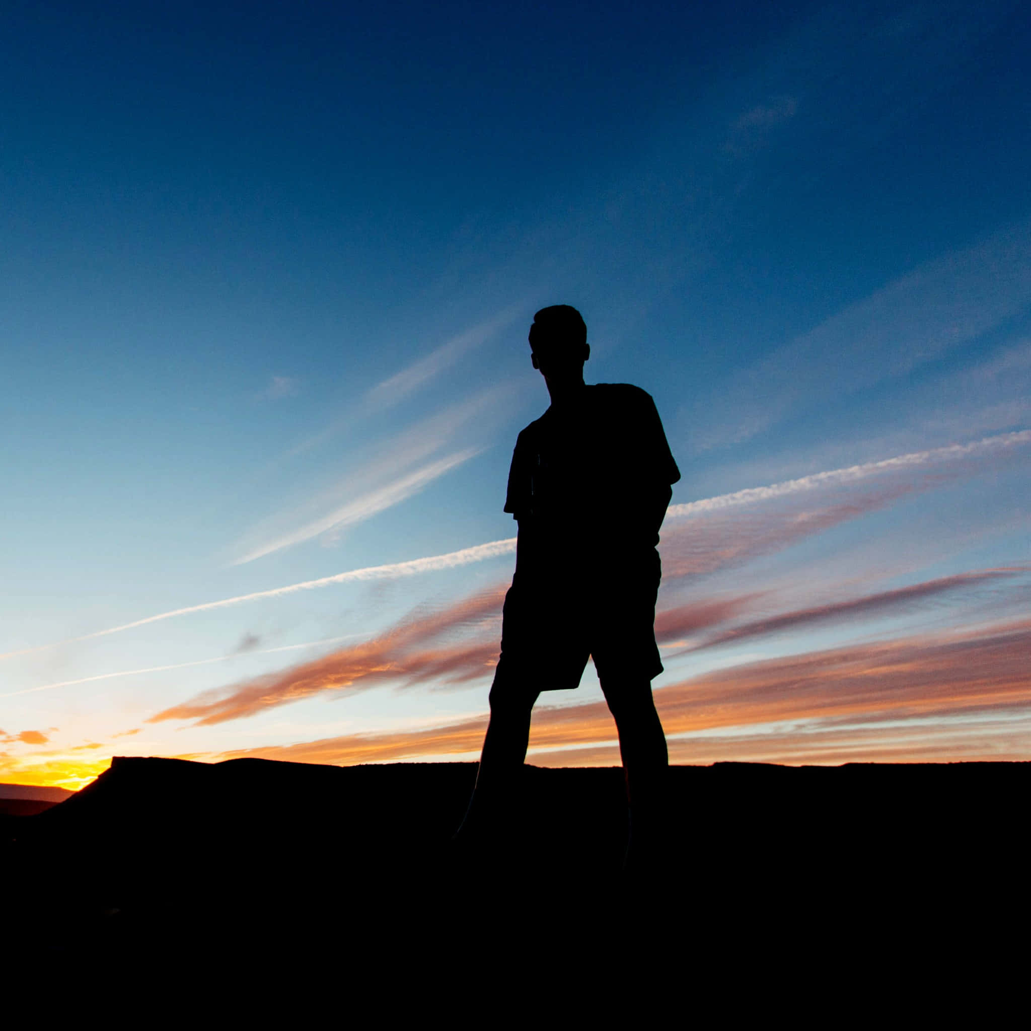 sunset, hill, vibrant orange and blue skies, Full HD Desktop Wallpaper