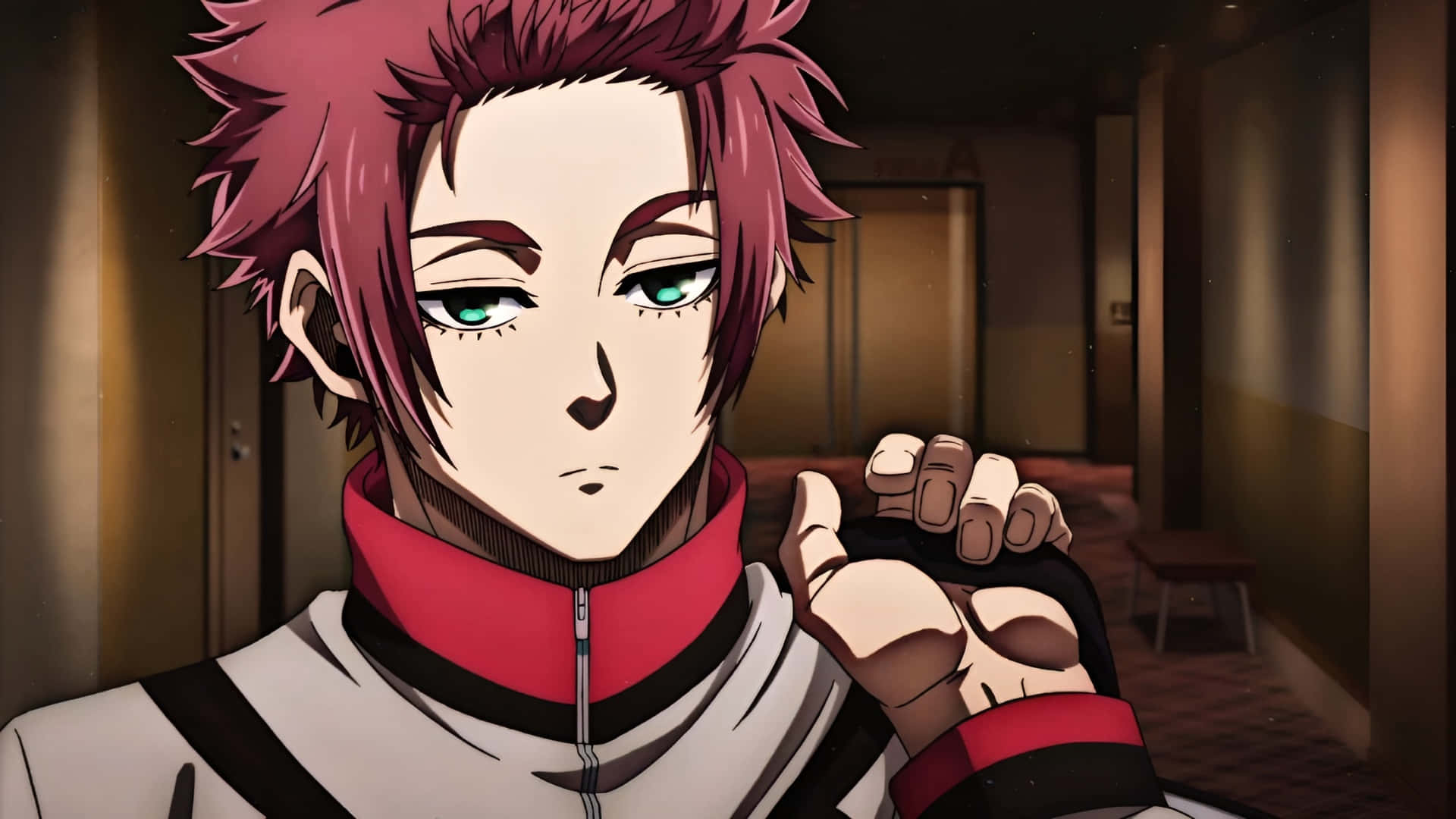 Sae Itoshi, spiky pink-haired, green eyes, Full HD Desktop Wallpaper