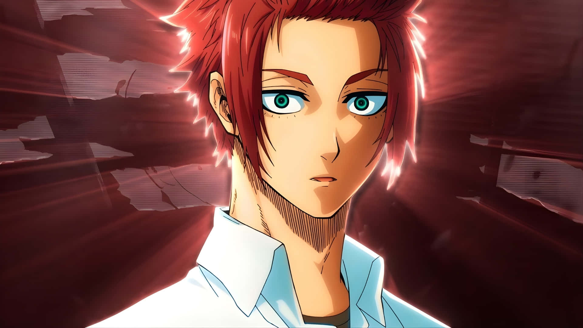 Sae Itoshi, spiky red hair, glowing blue eyes, Full HD Desktop Wallpaper