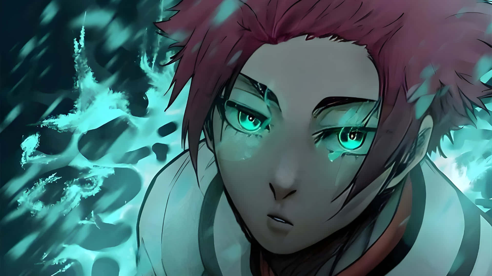 Sae Itoshi, spiky pink hair, glowing green eyes, Full HD Desktop Wallpaper