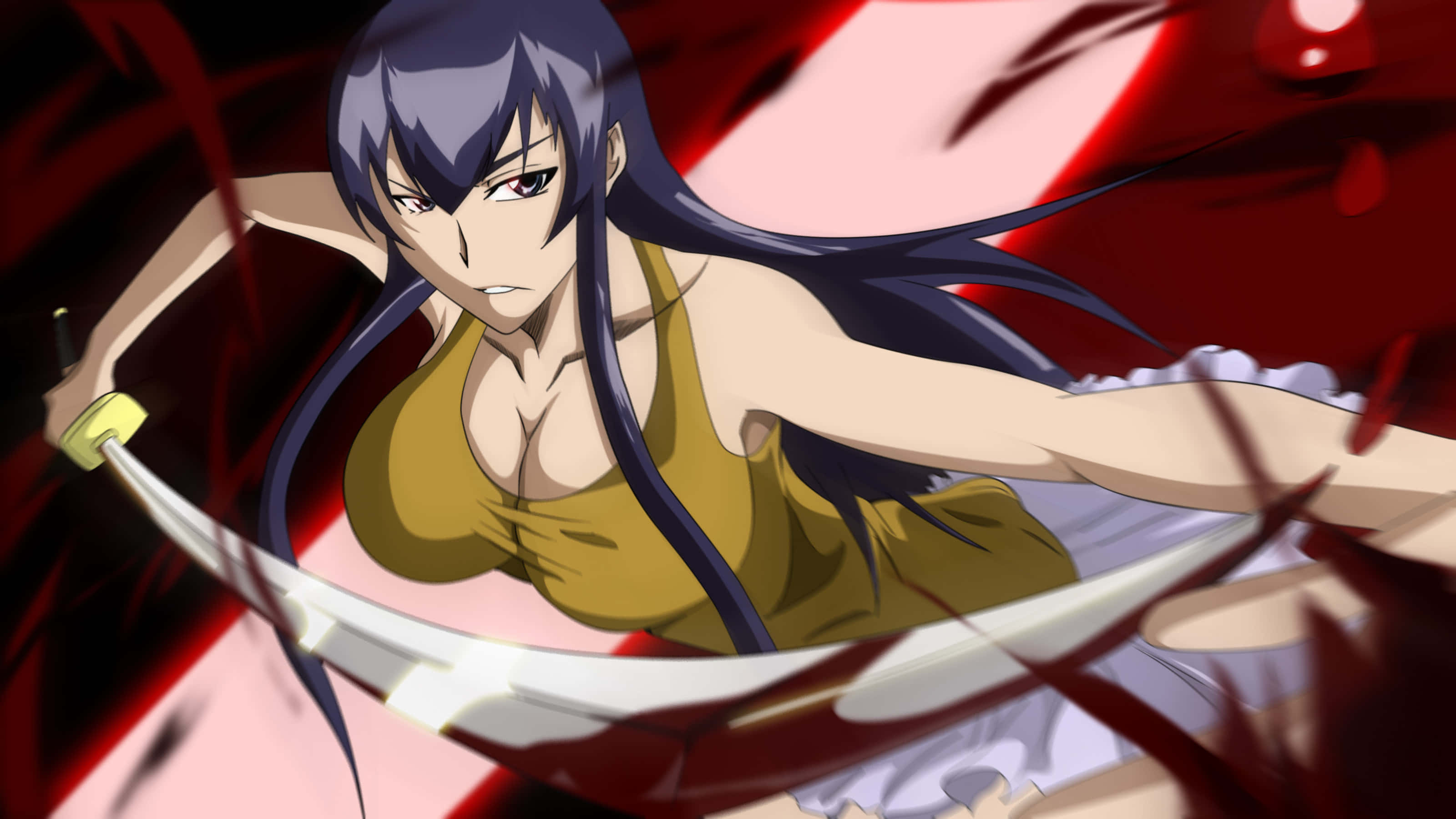Saeko Busujima, anime style art, dark hair, 2K Desktop Wallpaper